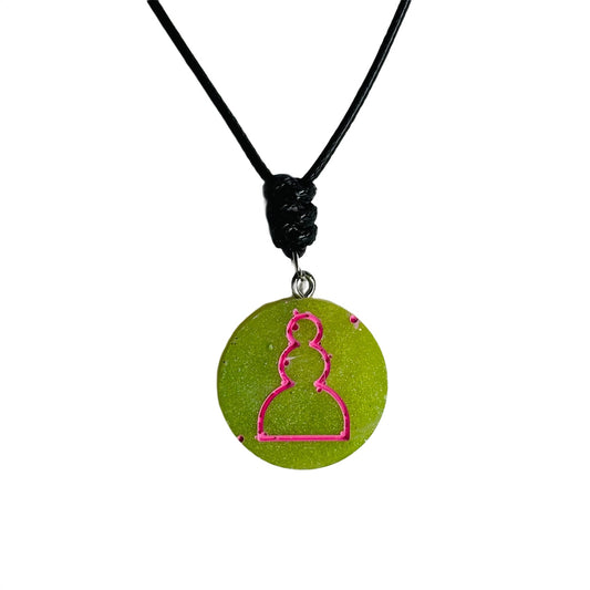 Green Neon Pawn - Handmade Resin Chess Necklace