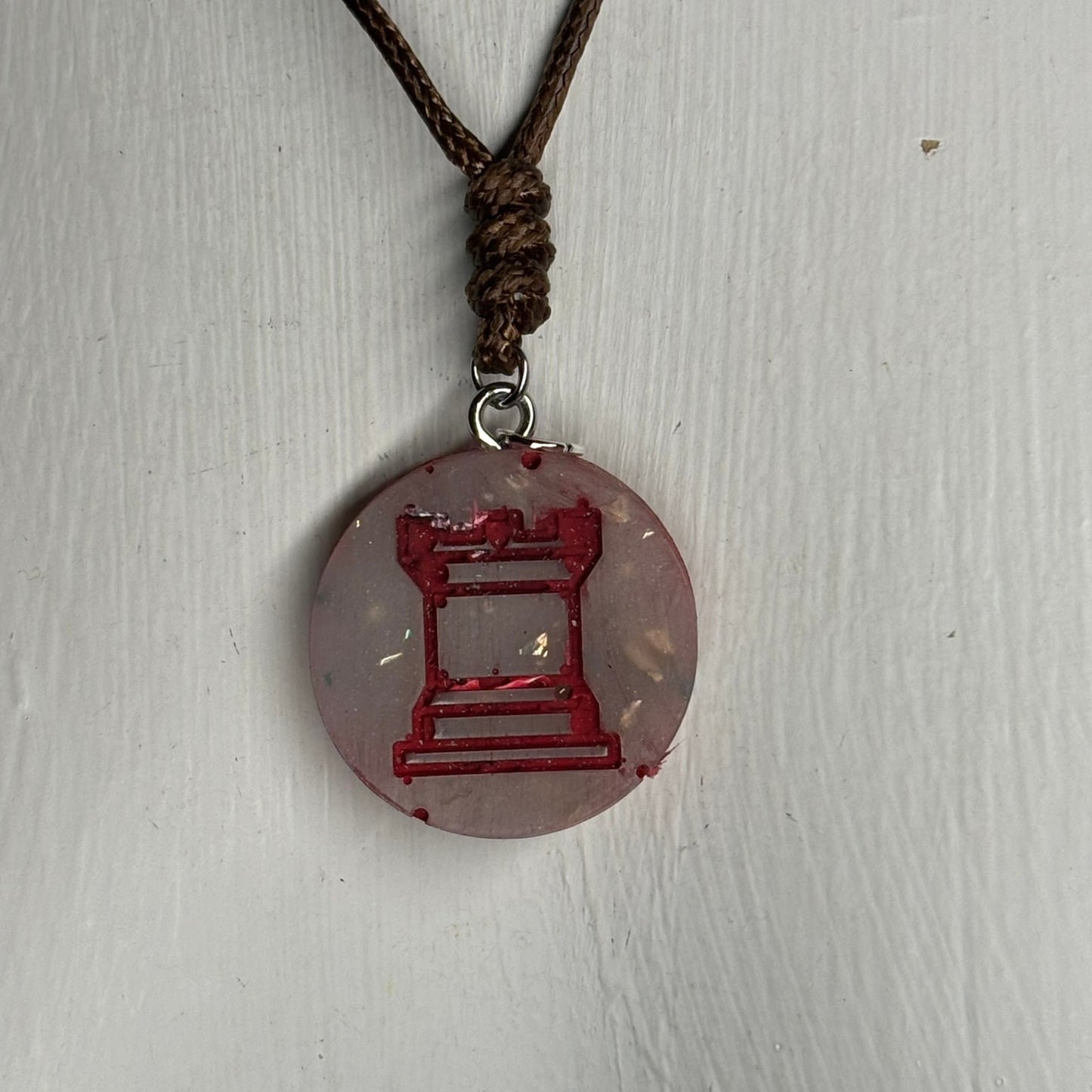 Crystal Red Rook - Handmade Resin Chess Necklace