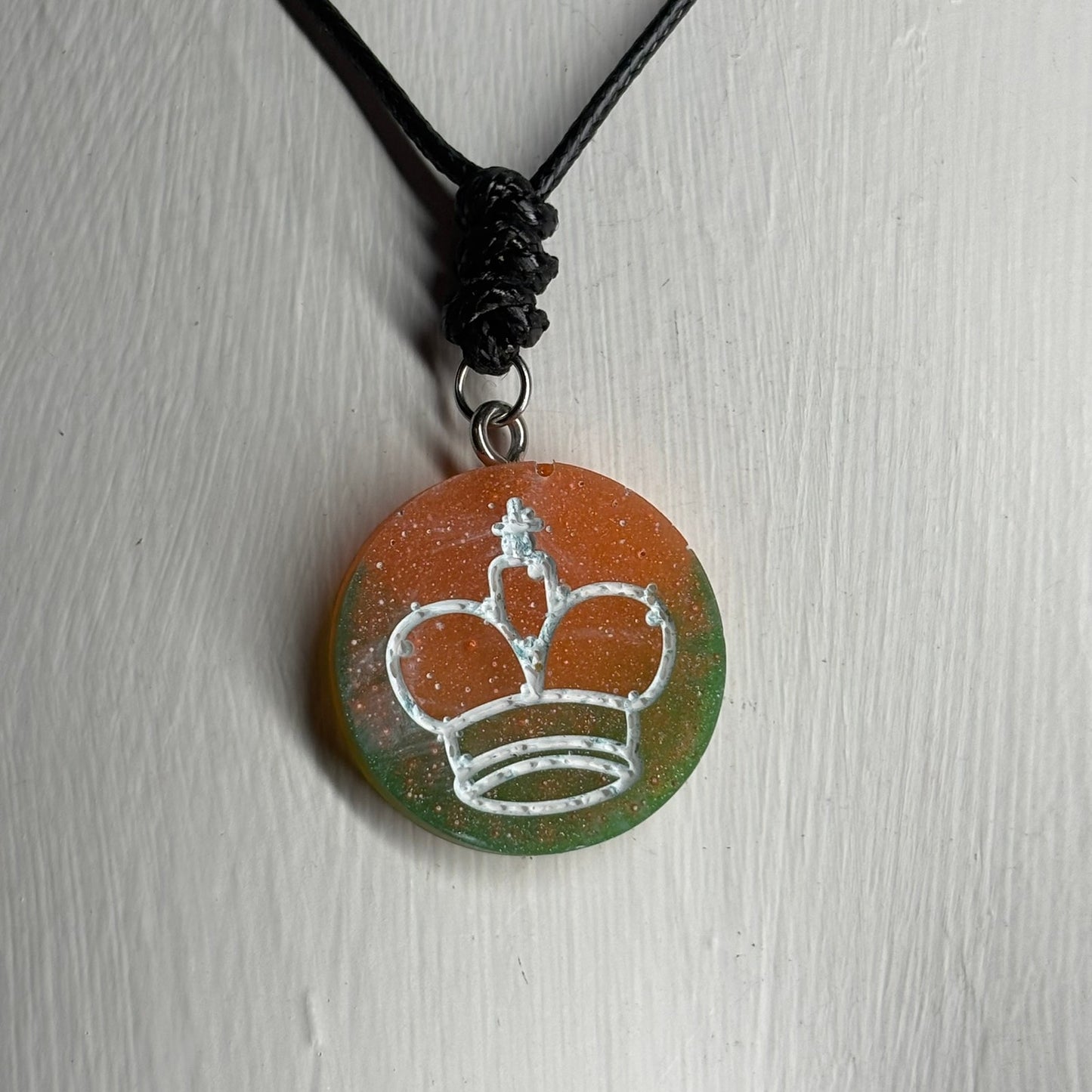 Peach Green King - Handmade Resin Chess Necklace