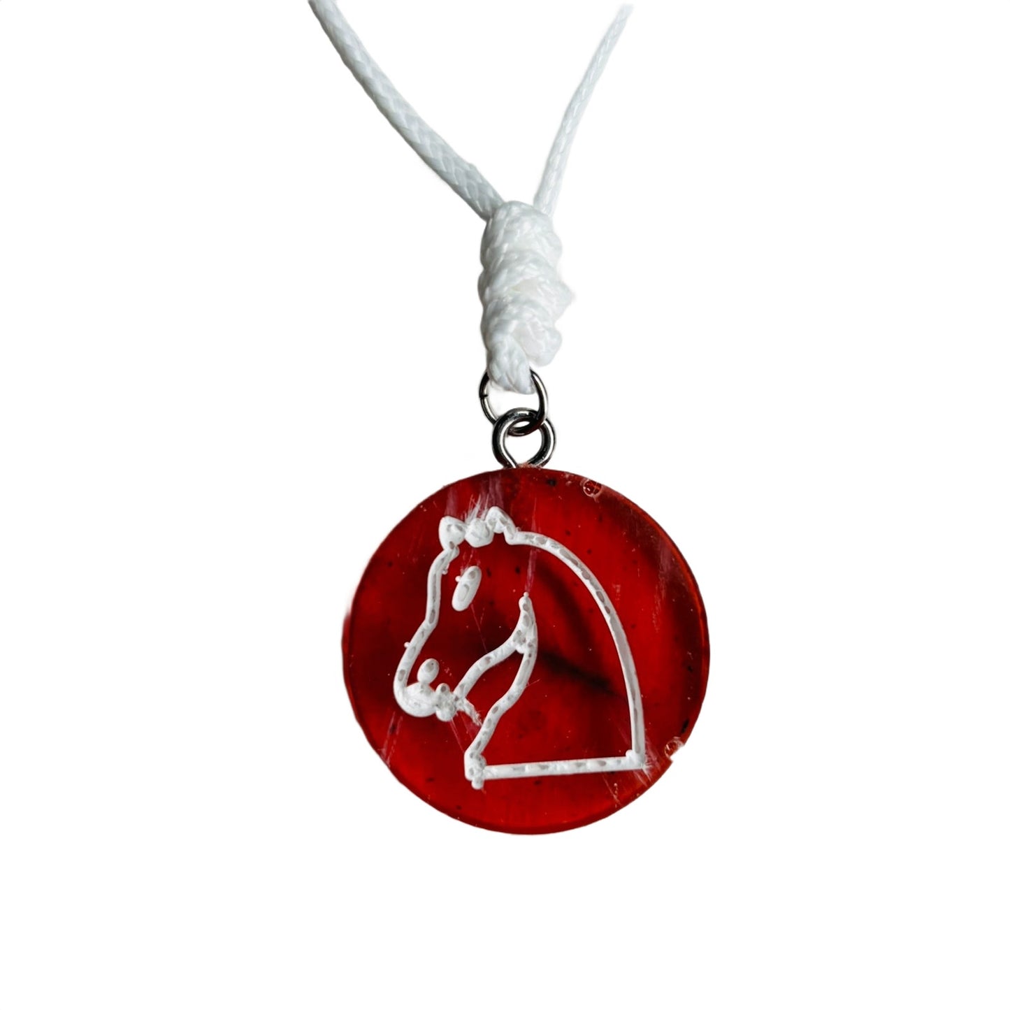 Cherry Red Knight - Handmade Resin Chess Necklace