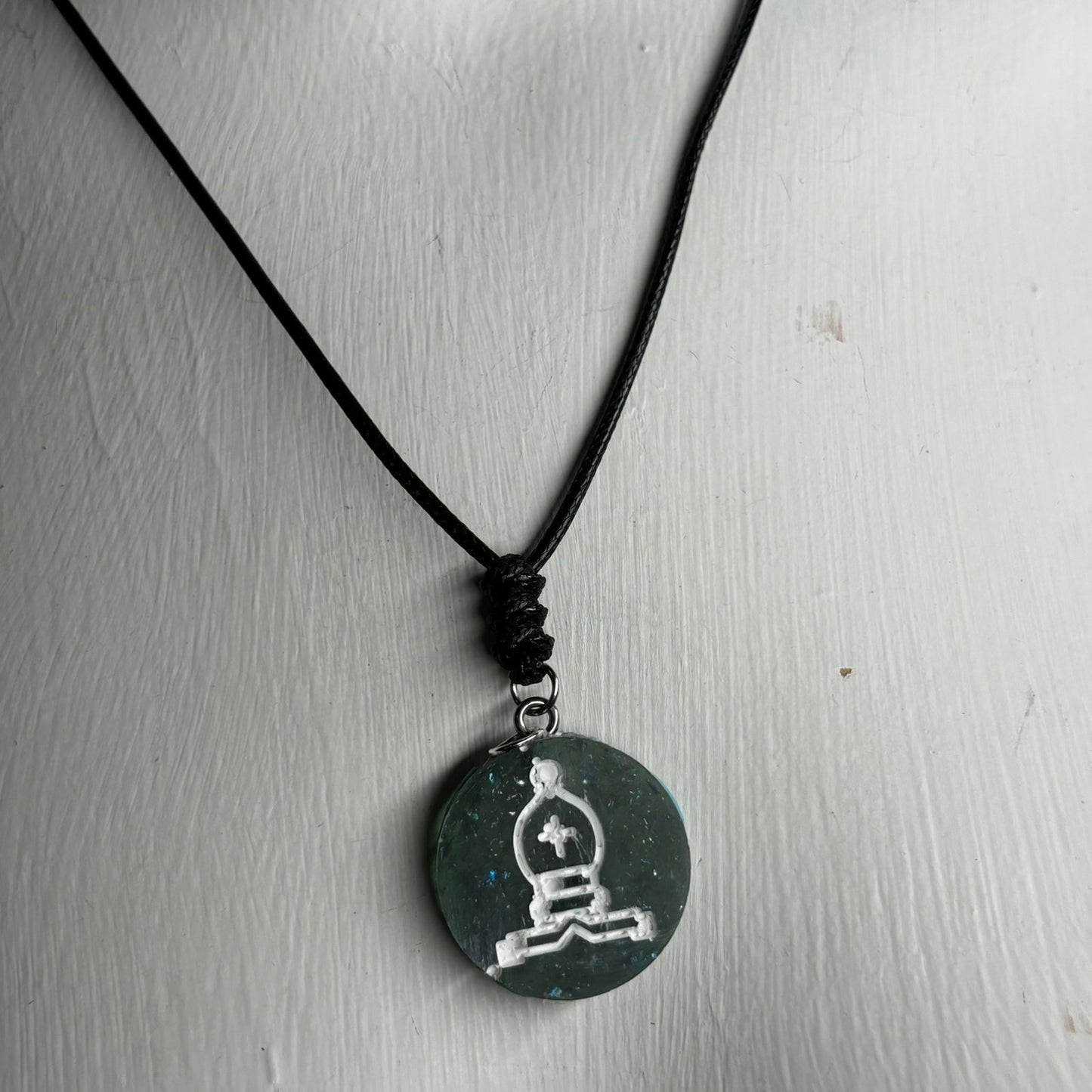 Mystic Blue Bishop - Handmade Resin Chess Necklace
