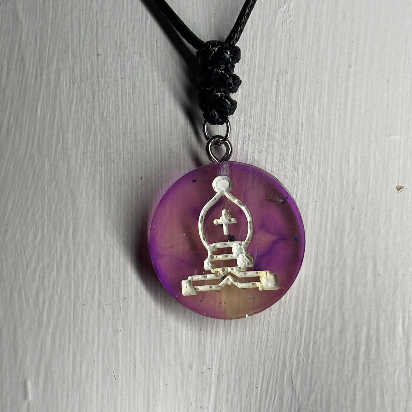 Mystic Purple Bishop - Handmade Resin Chess Necklace