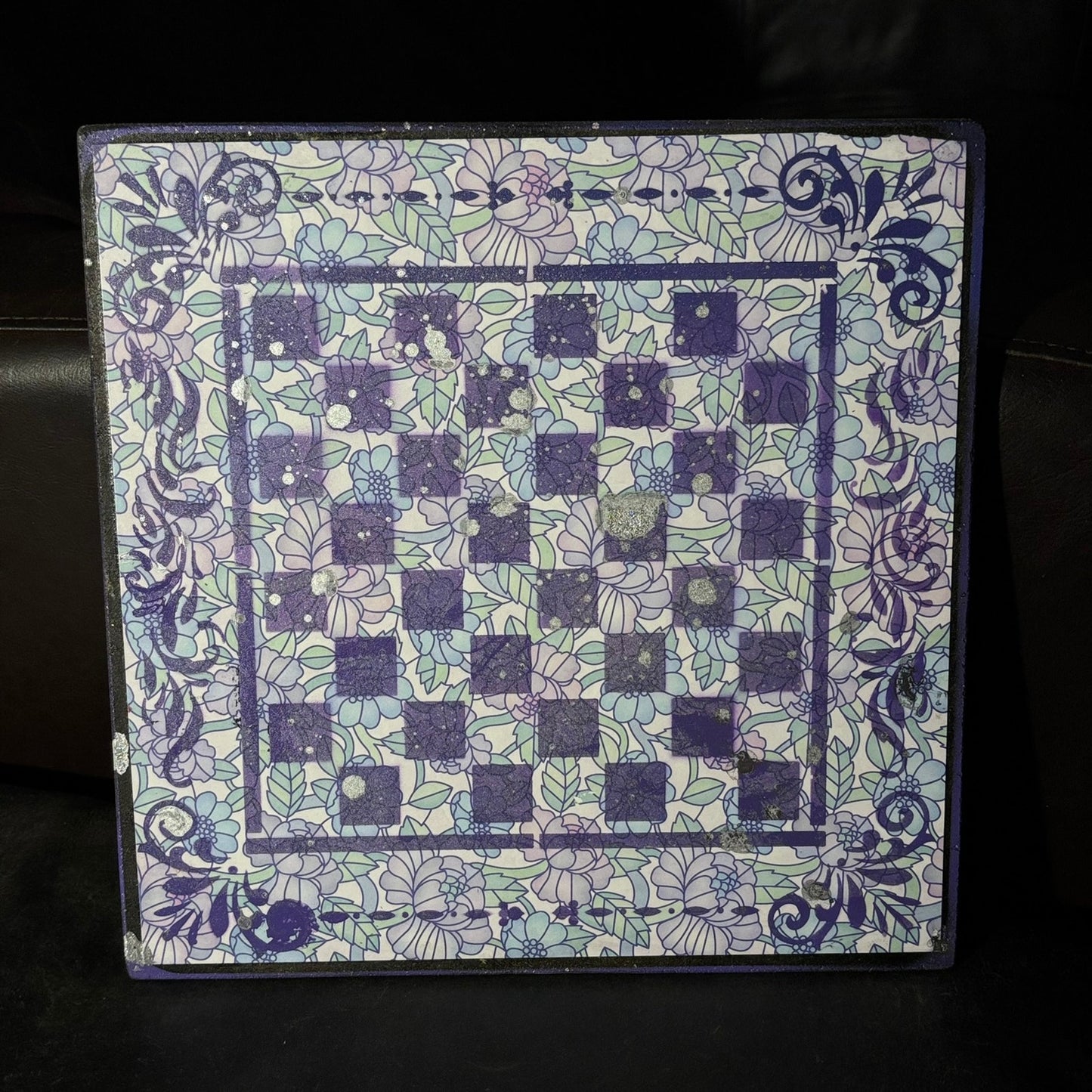 Vintage Purple Flowers - Scrapbook Chess Board