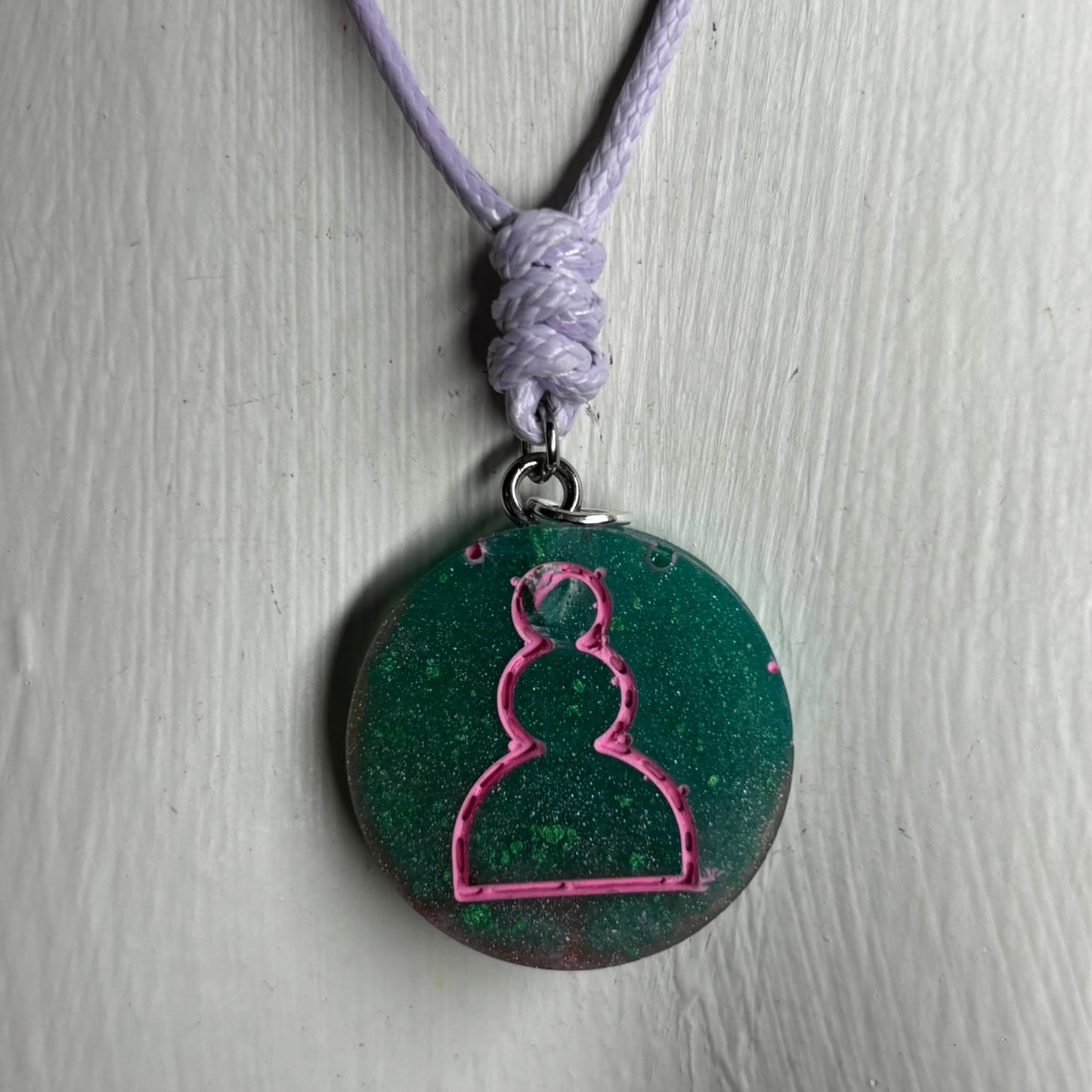 Pink/Green Pawn - Handmade Resin Chess Necklace