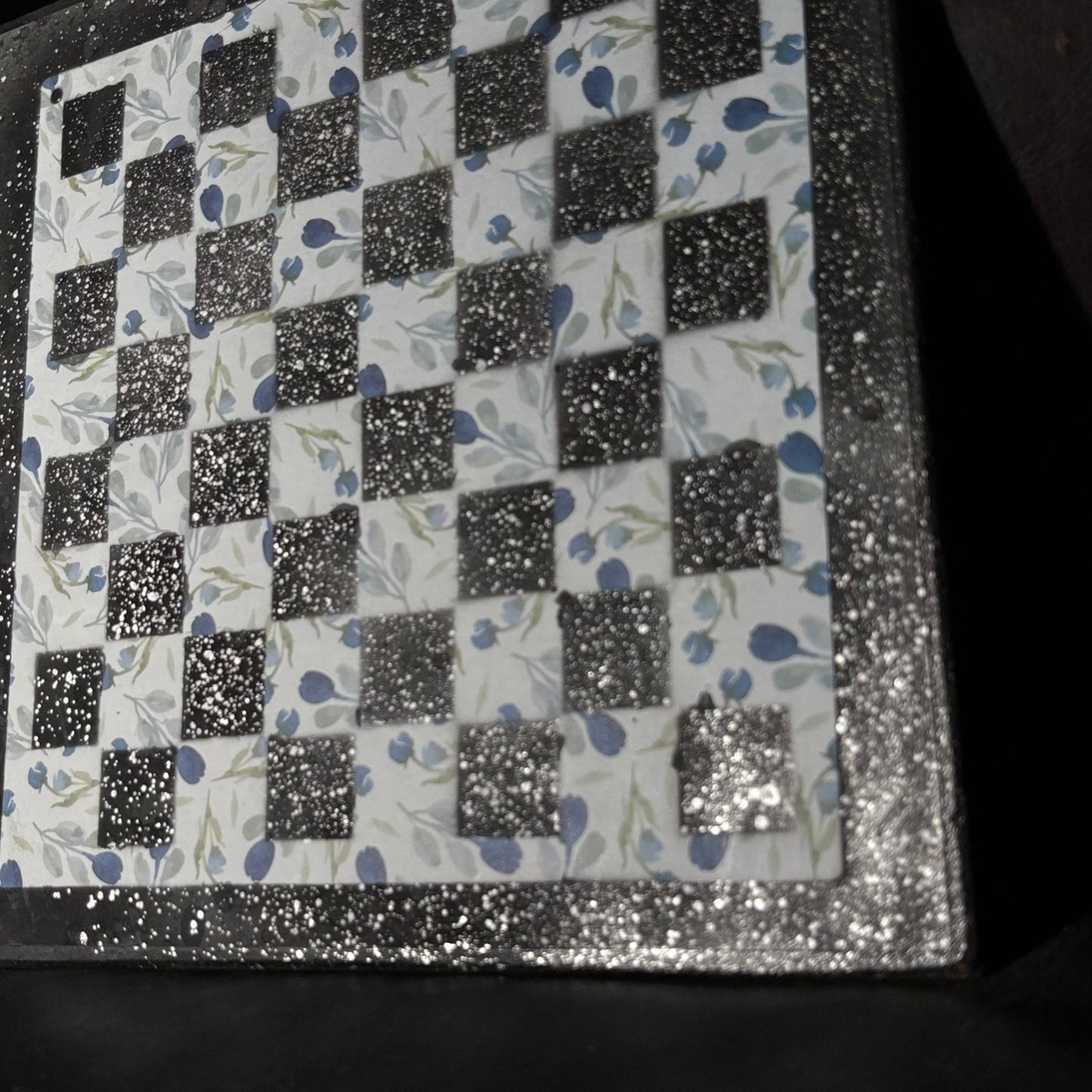 Blue Flowers - Scrapbook Chess Board