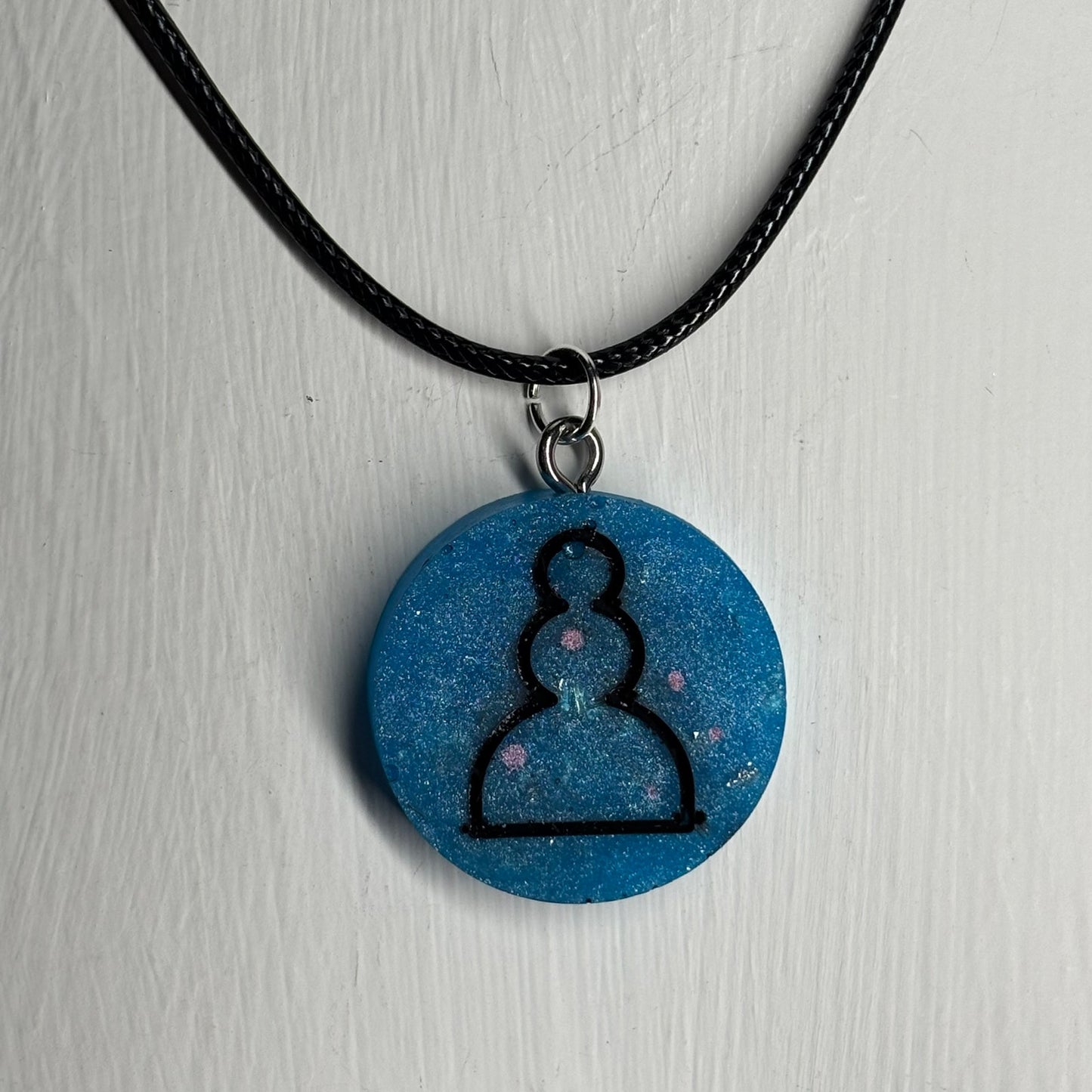 Pretty Blue Pawn - Handmade Resin Chess Necklace
