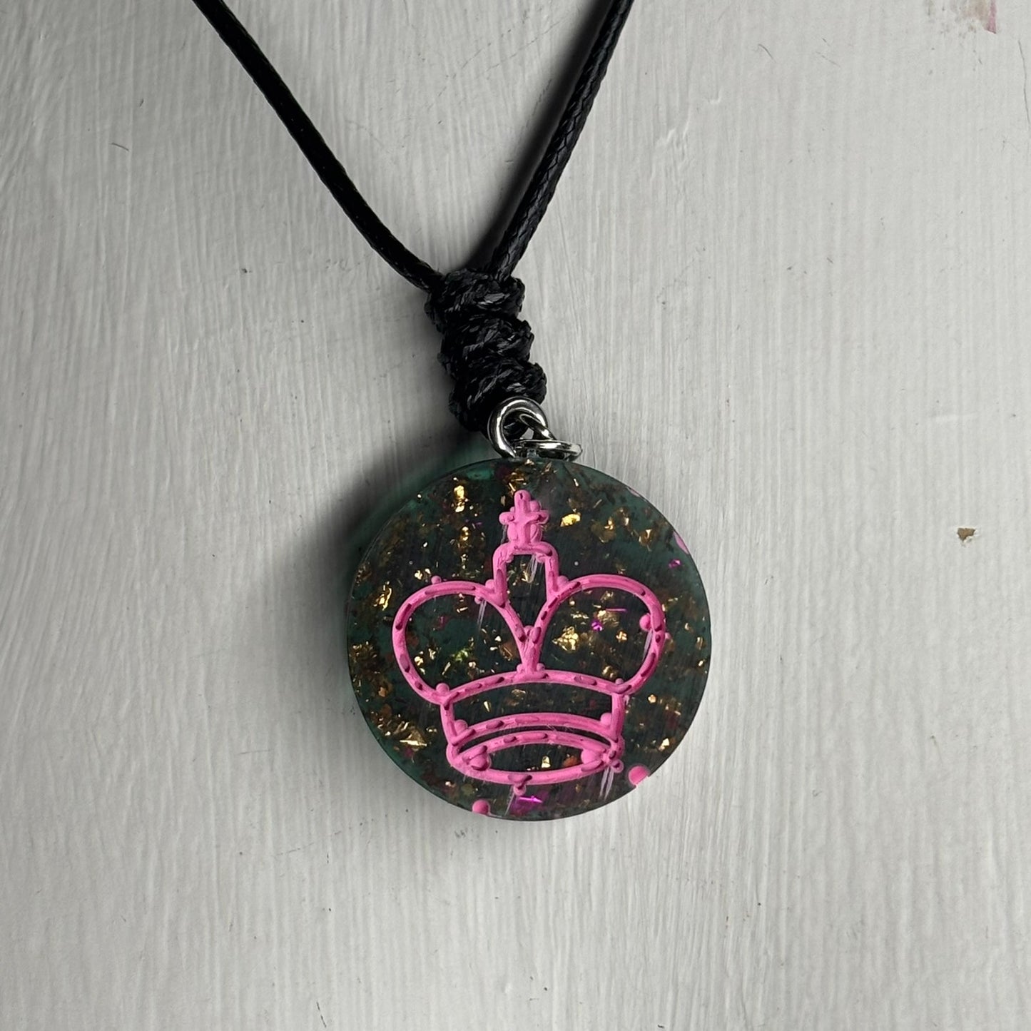 Vintage Forest Pink King - Handmade Resin Chess Necklace