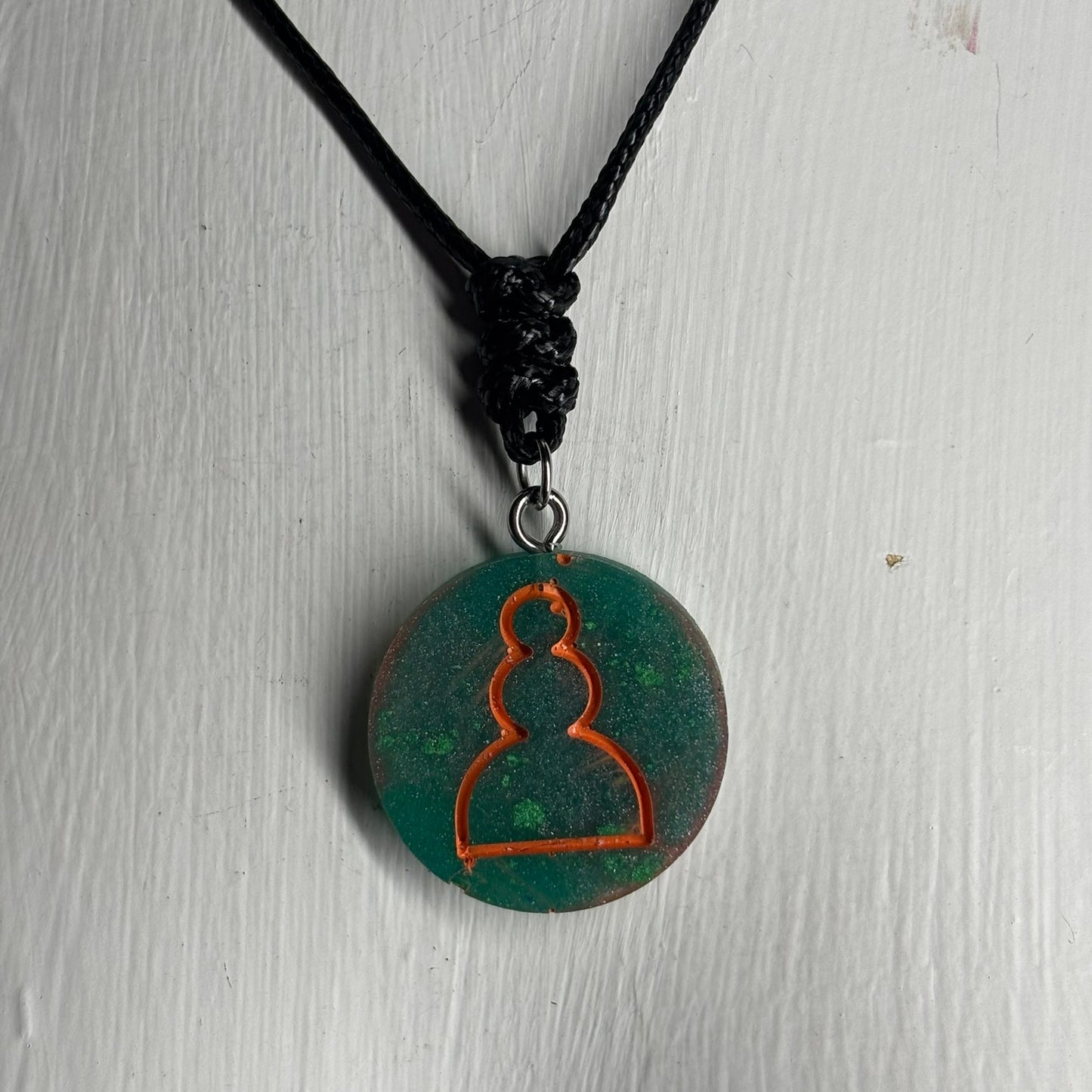 Green & Orange Pawn - Handmade Resin Chess Necklace