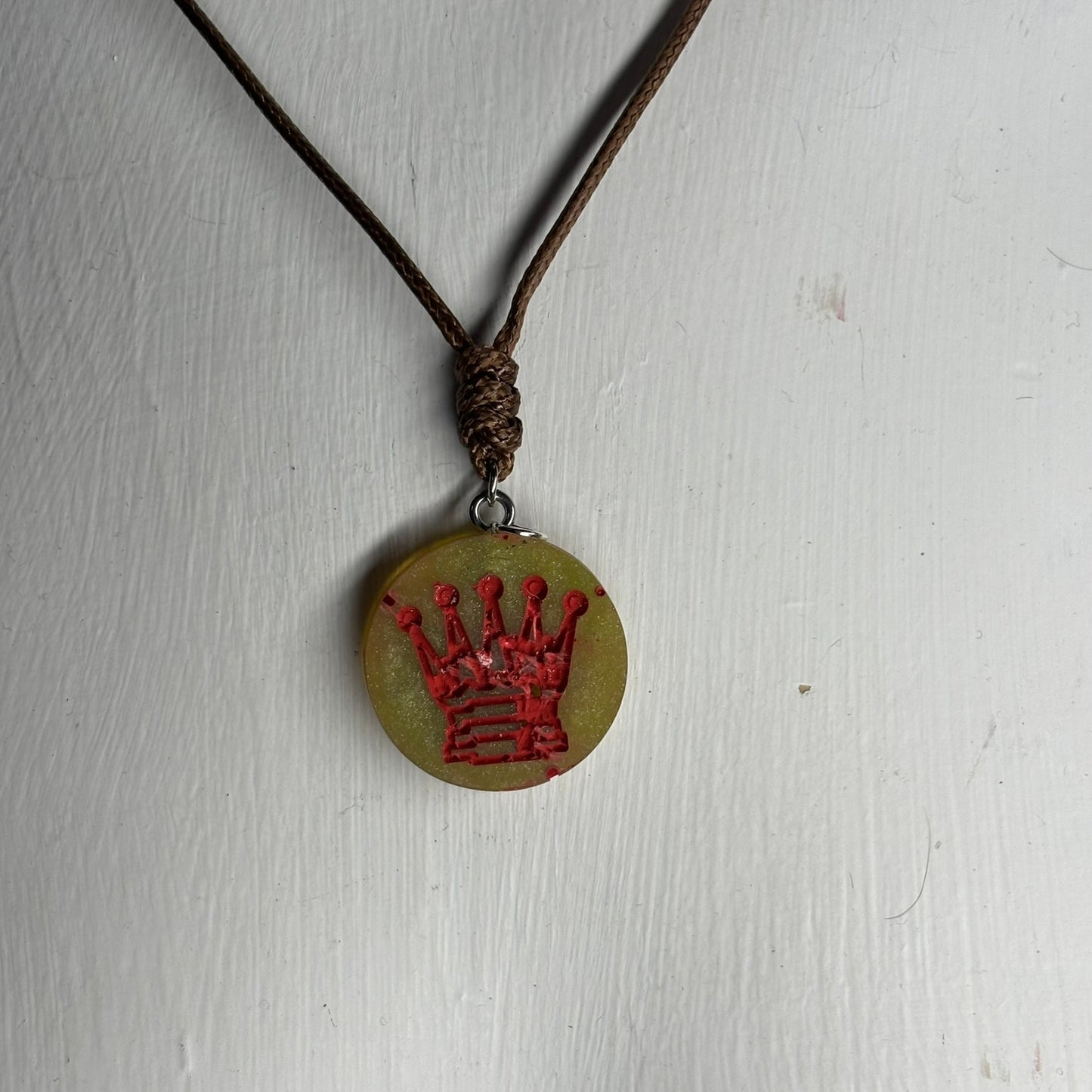 Vintage Red Print King - Handmade Resin Chess Necklace