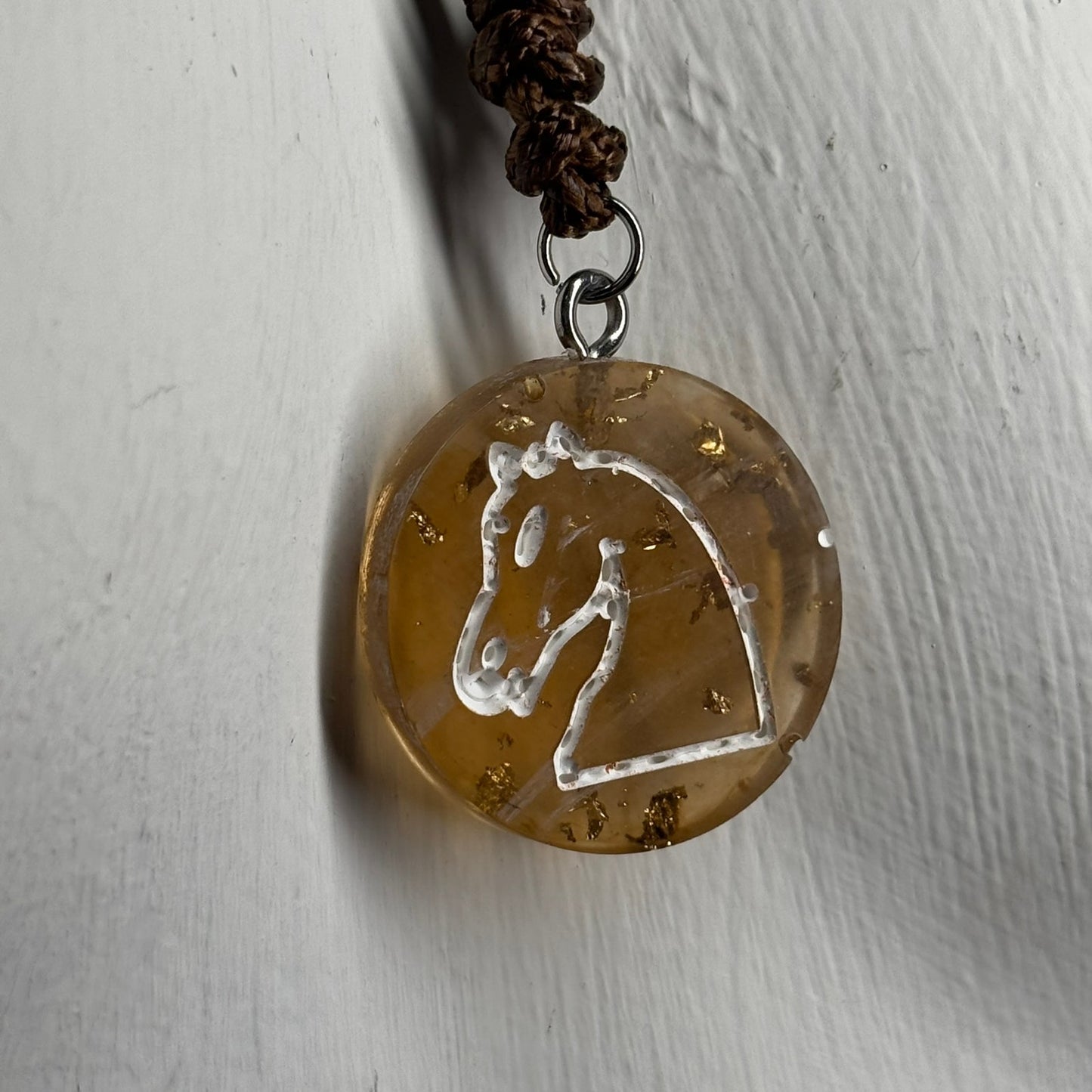 Amber Yellow Knight - Handmade Resin Chess Necklace