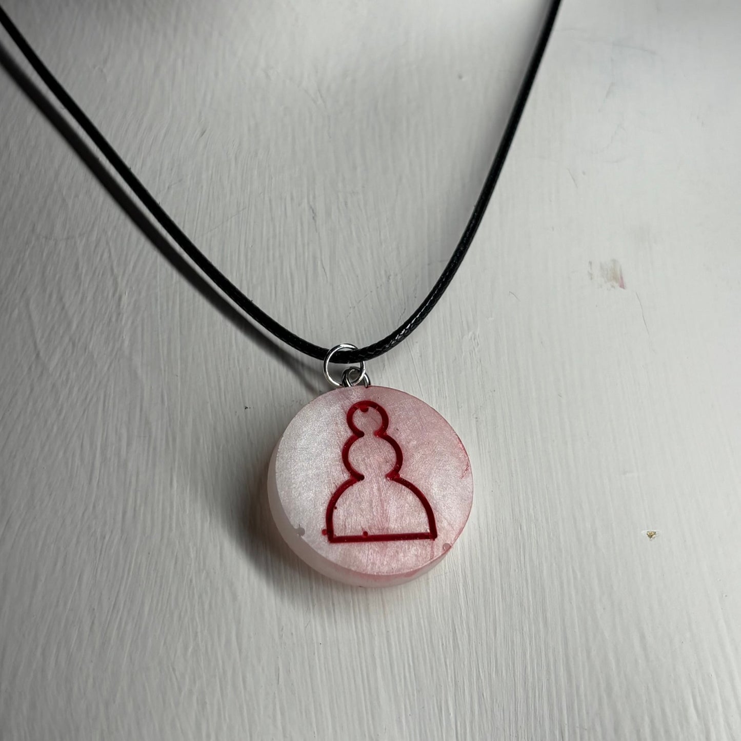Simple White/Red Pawn - Handmade Resin Chess Necklace