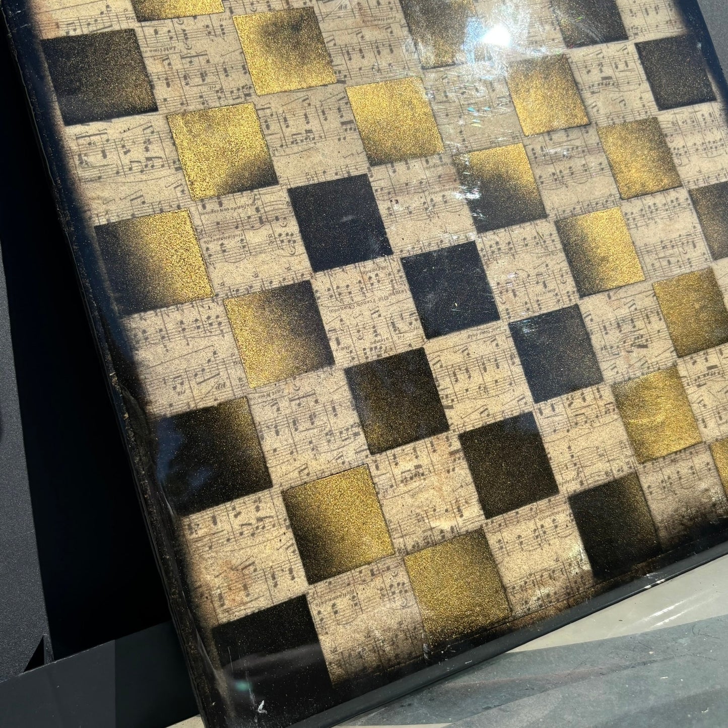 Vintage Brown Music - Resin Coated Chess Board
