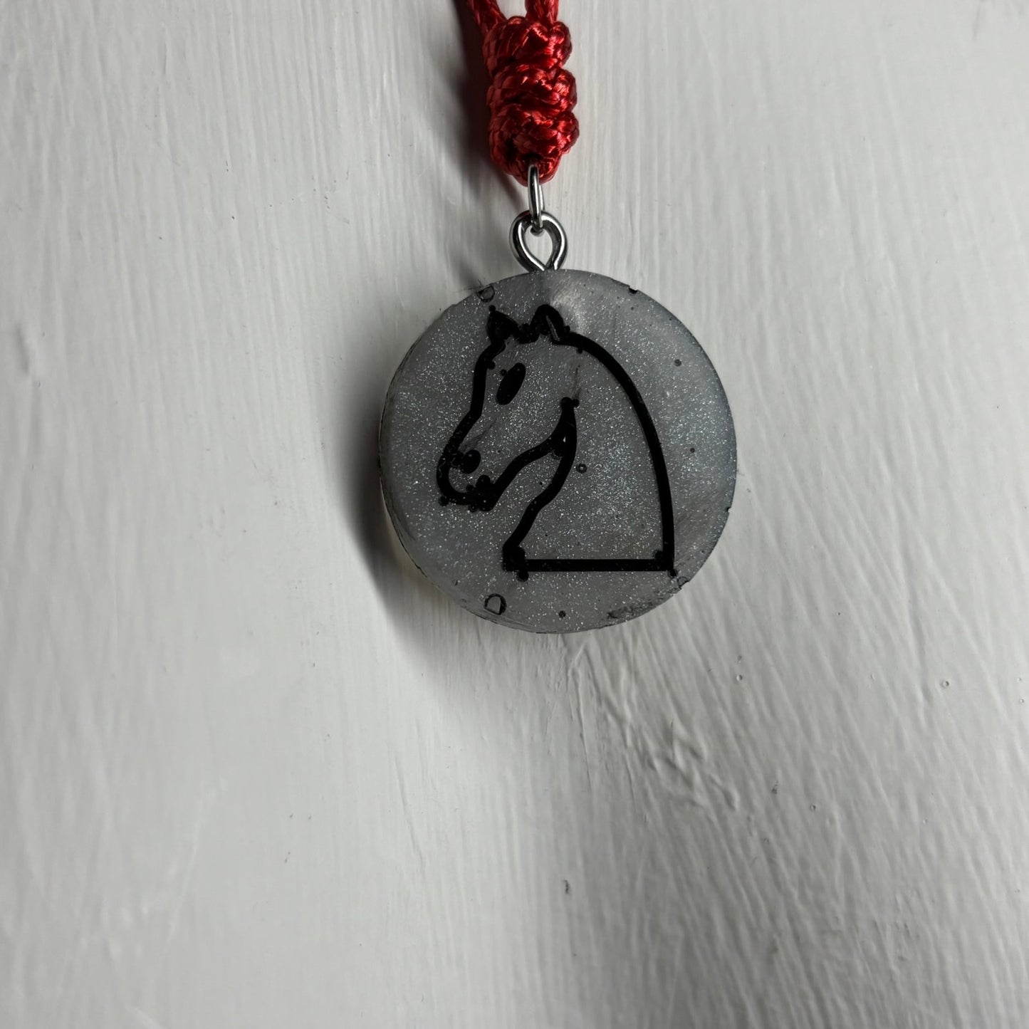 Silver Gray Knight - Handmade Resin Chess Necklace