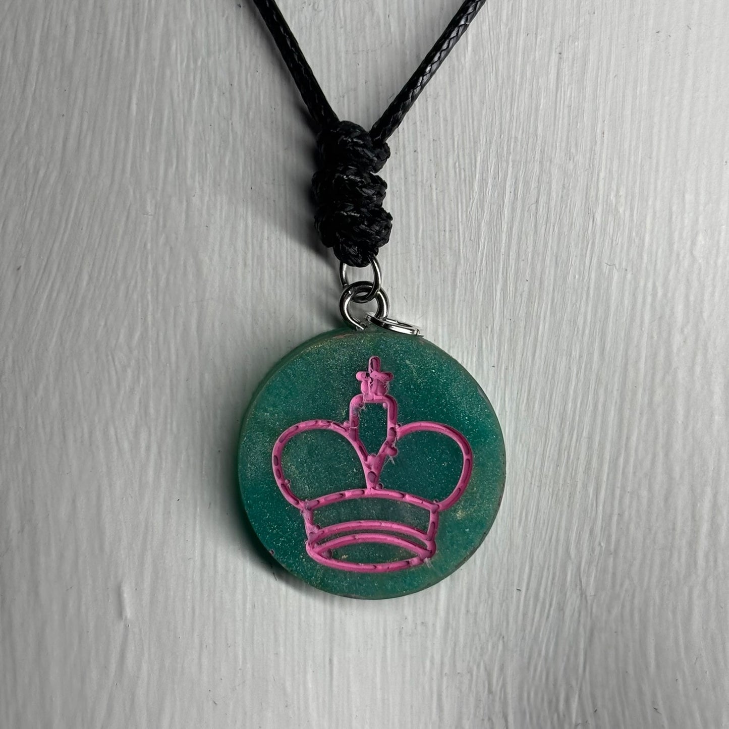 Aqua Pink King - Handmade Resin Chess Necklace