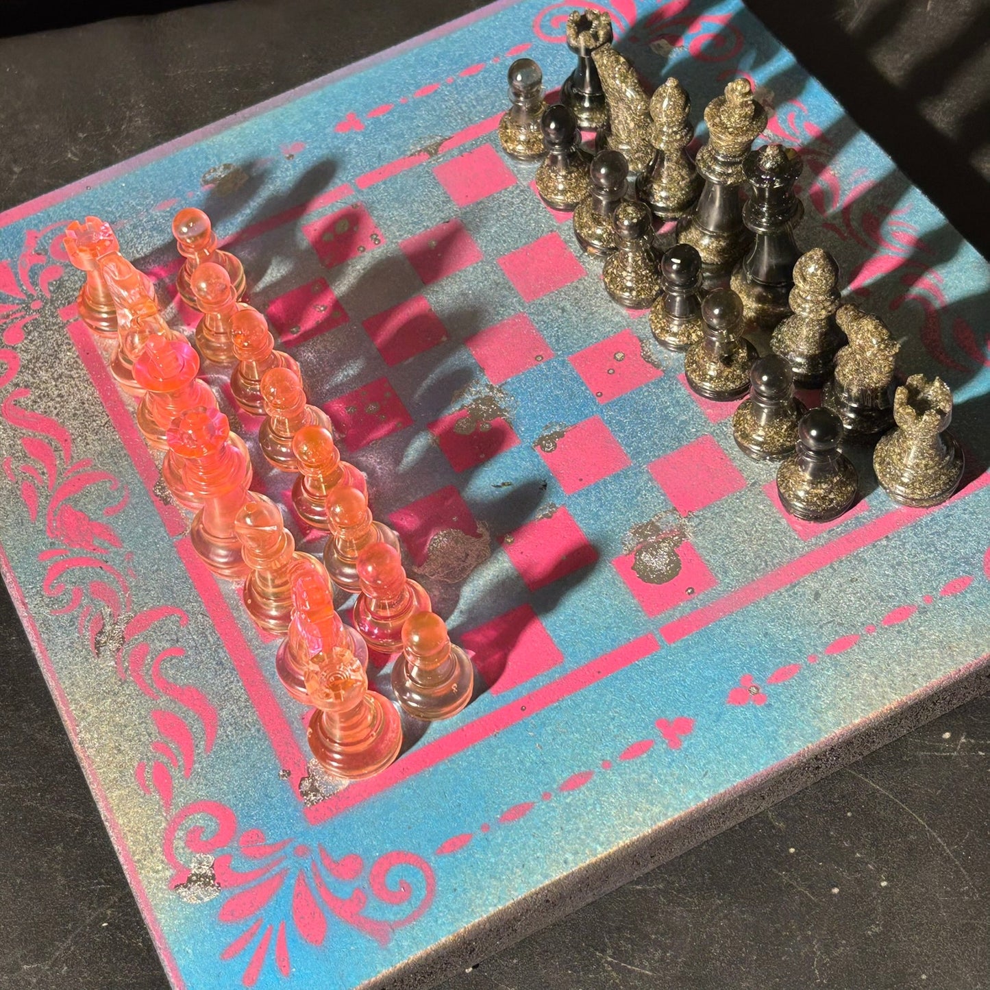 Sky Blue Pink- Painted Chess Set