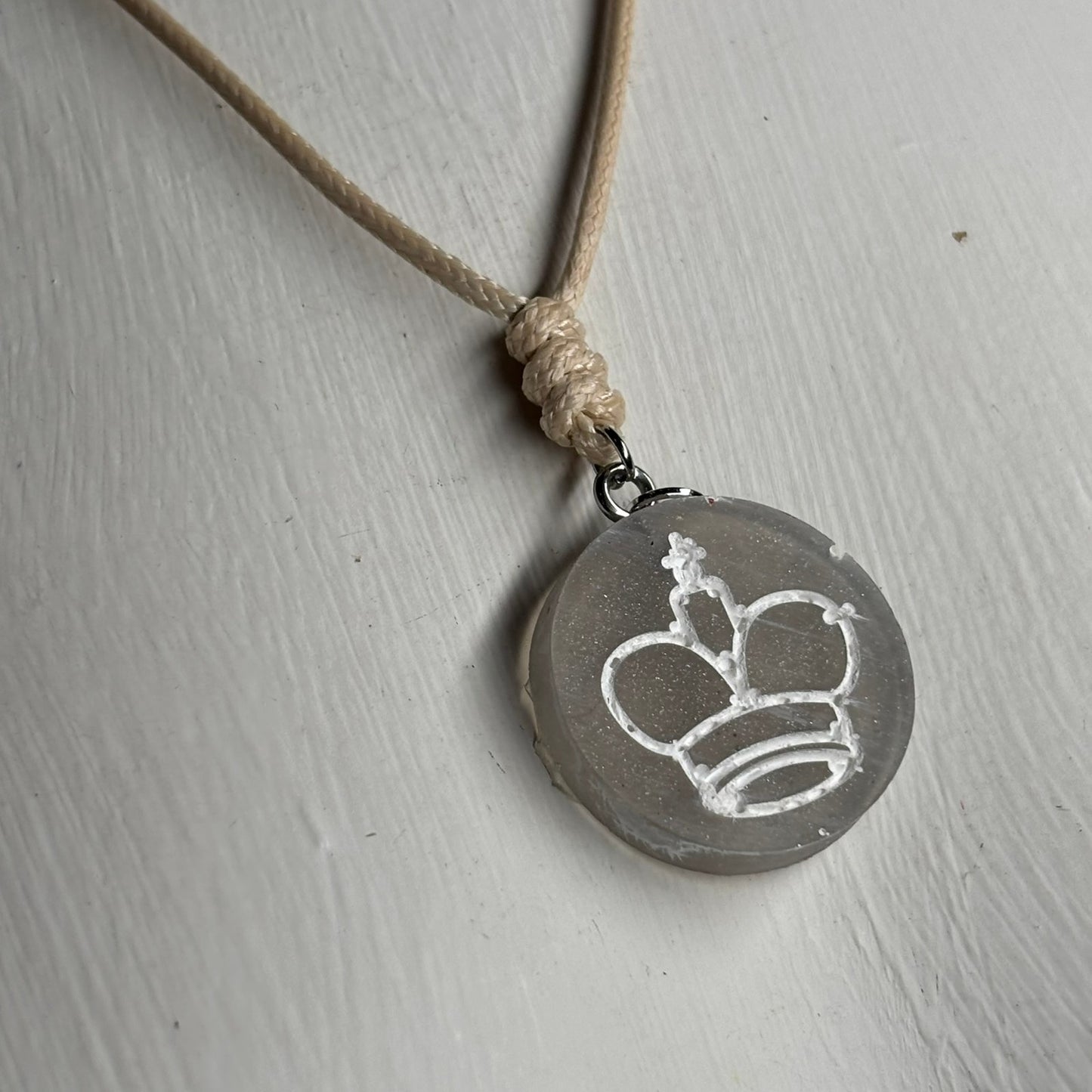 Cream Clear King - Handmade Resin Chess Necklace