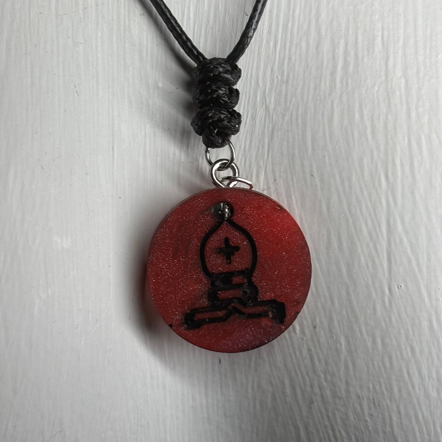 Dark Red Bishop - Handmade Resin Chess Necklace
