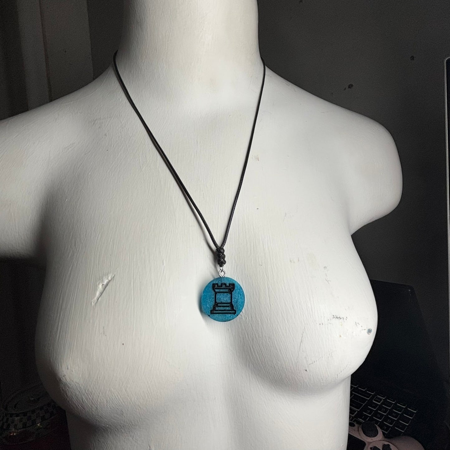 Blue Rook - Handmade Resin Chess Necklace