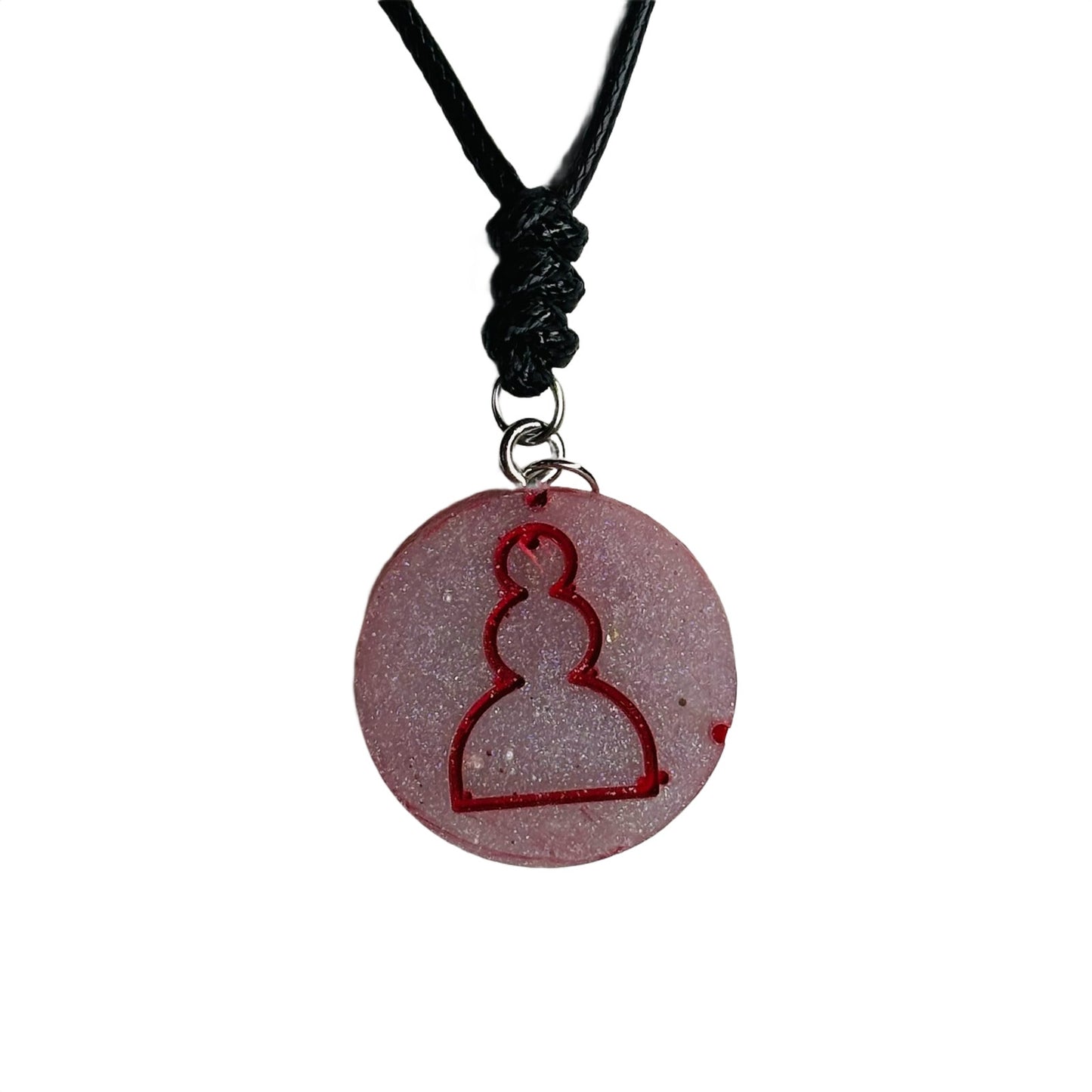 Silver Red Pawn - Handmade Resin Chess Necklace