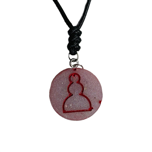 Silver Red Pawn - Handmade Resin Chess Necklace