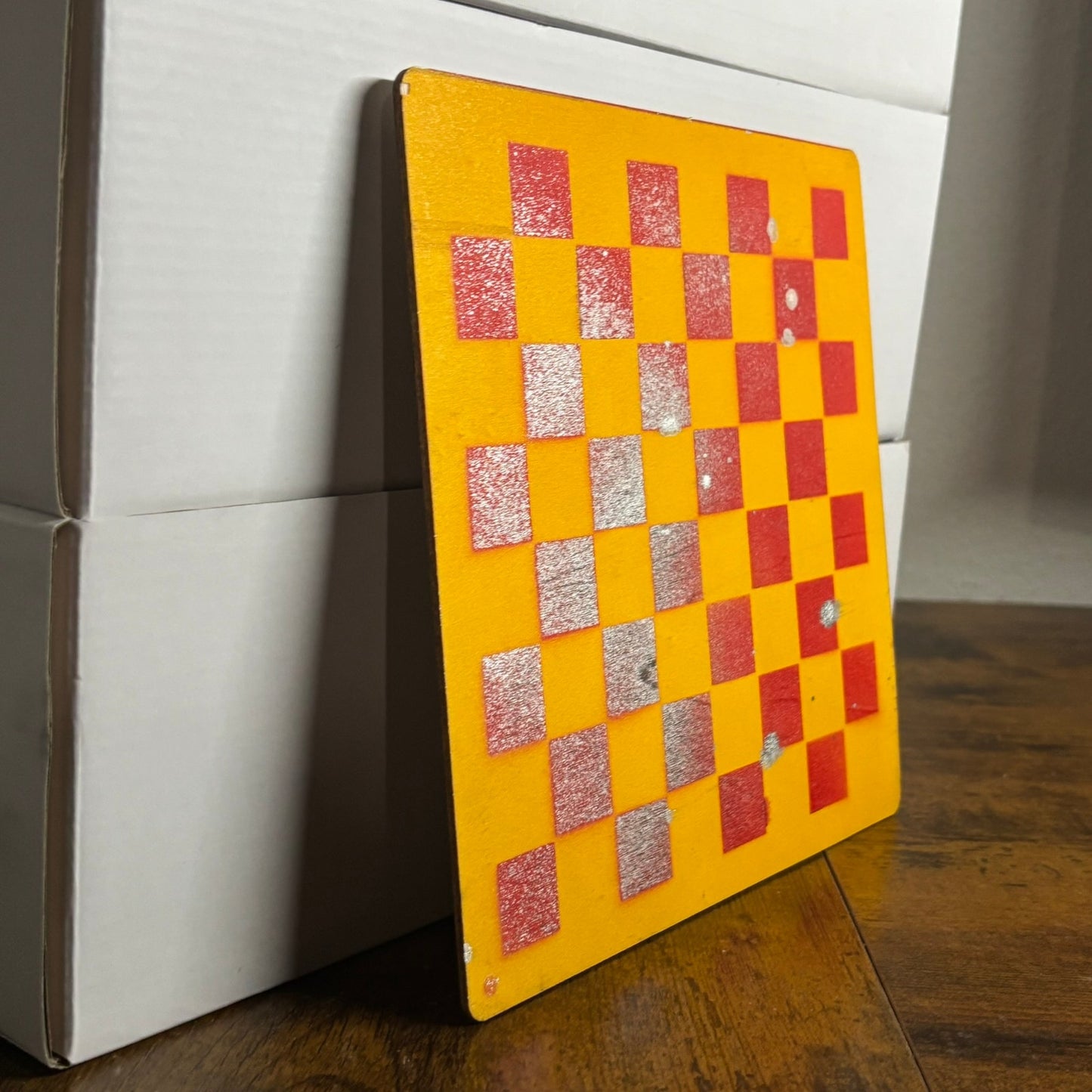 Yellow & Red Chrome - Painted Thin Wooden Chess Board
