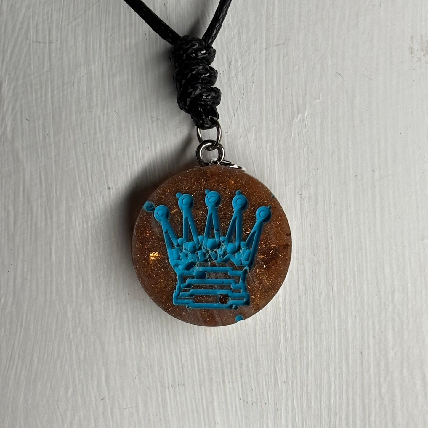 Vintage Blue Queen Print - Handmade Resin Chess Necklace