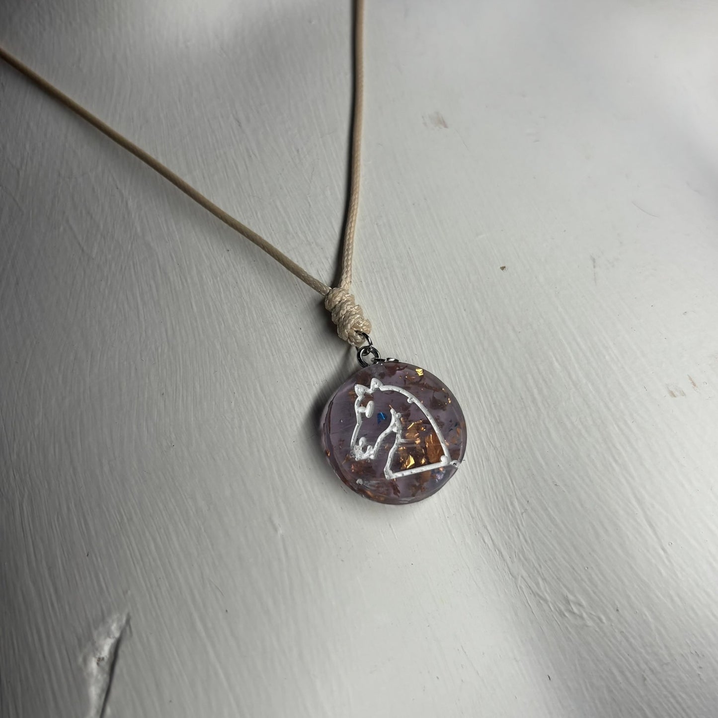 Cream Purple Knight - Handmade Resin Chess Necklace