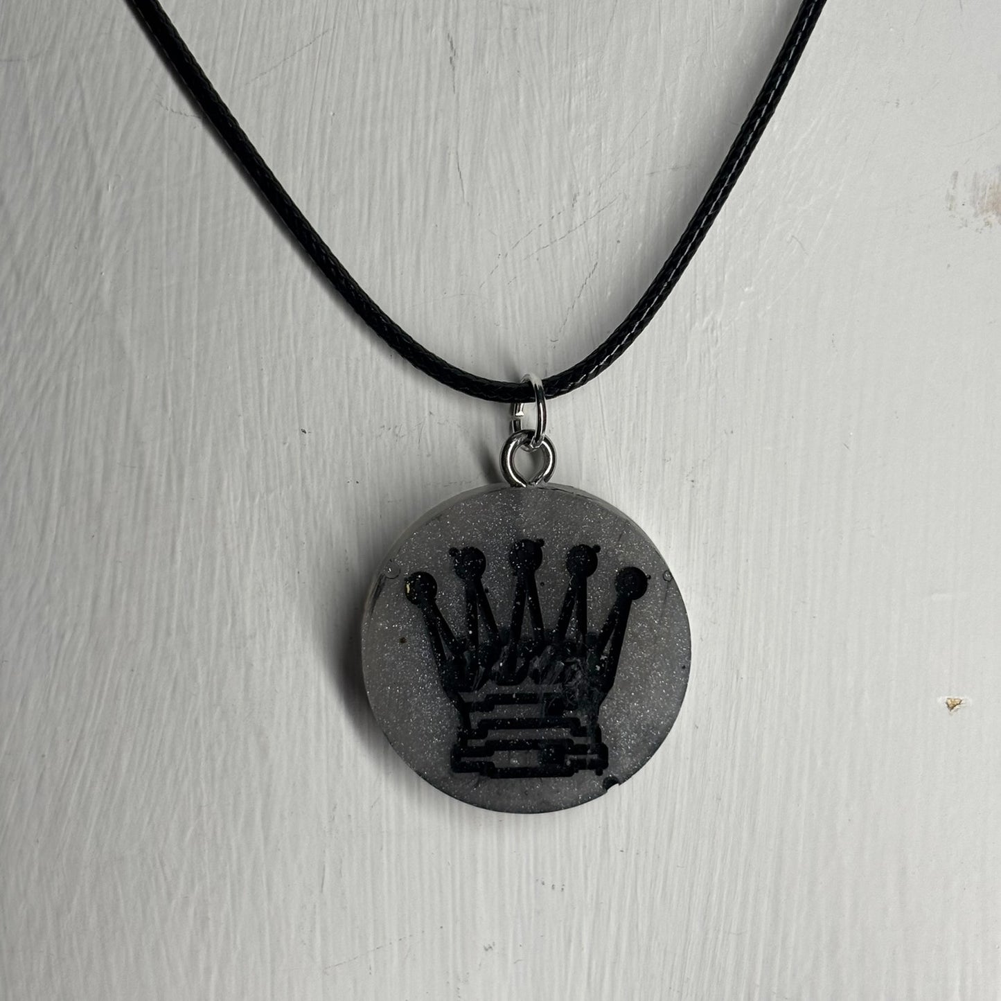 Silver Queen - Handmade Resin Chess Necklace