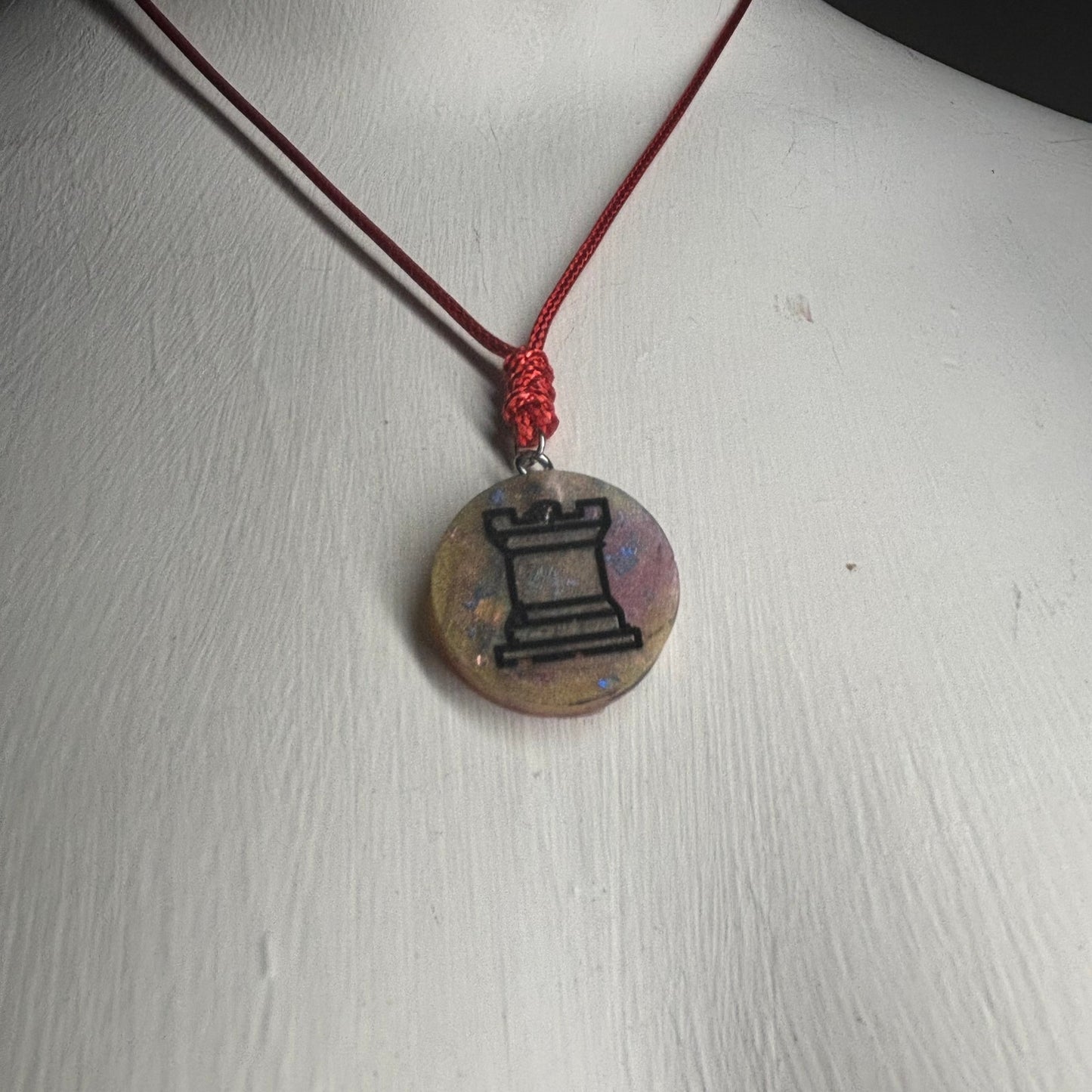Color Meshed Rook - Handmade Resin Chess Necklace
