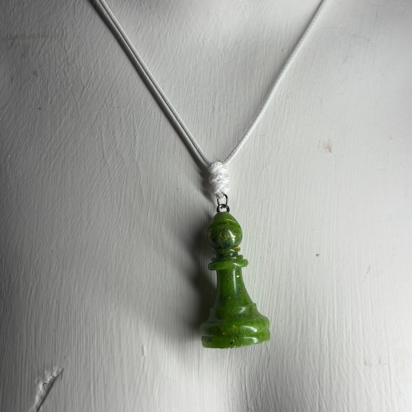 Green Crystal Bishop - Handmade Resin Chess Necklace