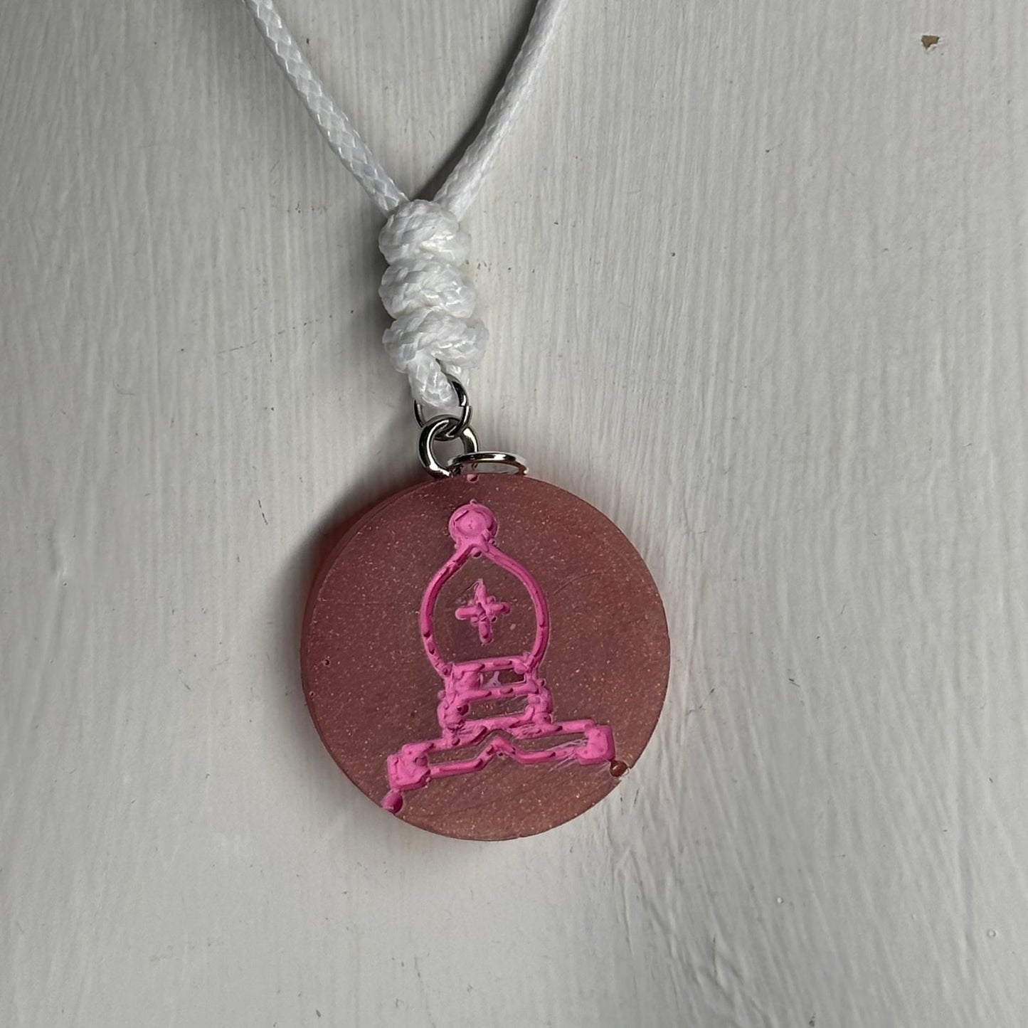 Pink Bishop - Handmade Resin Chess Necklace