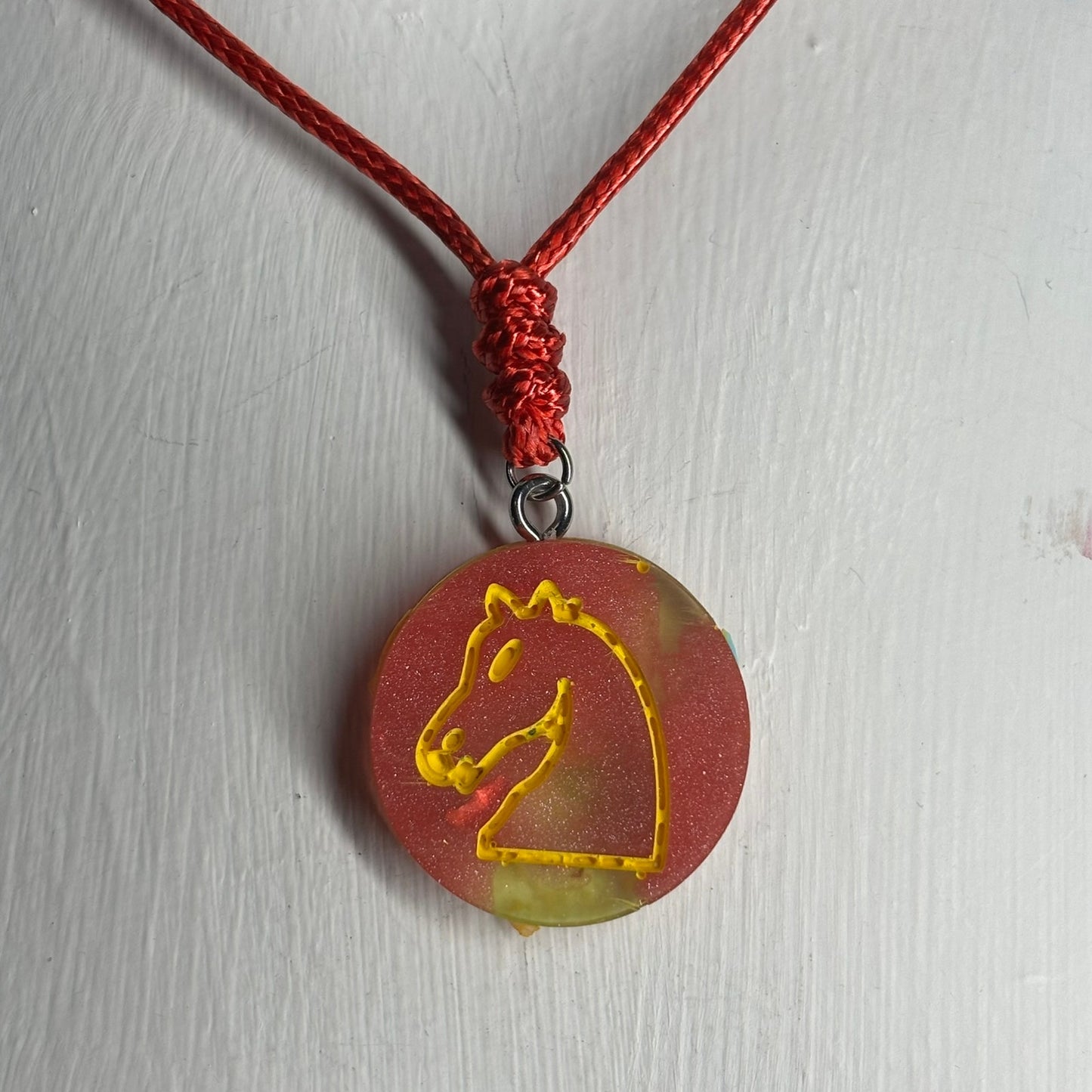 Splattered Red Knight - Handmade Resin Chess Necklace