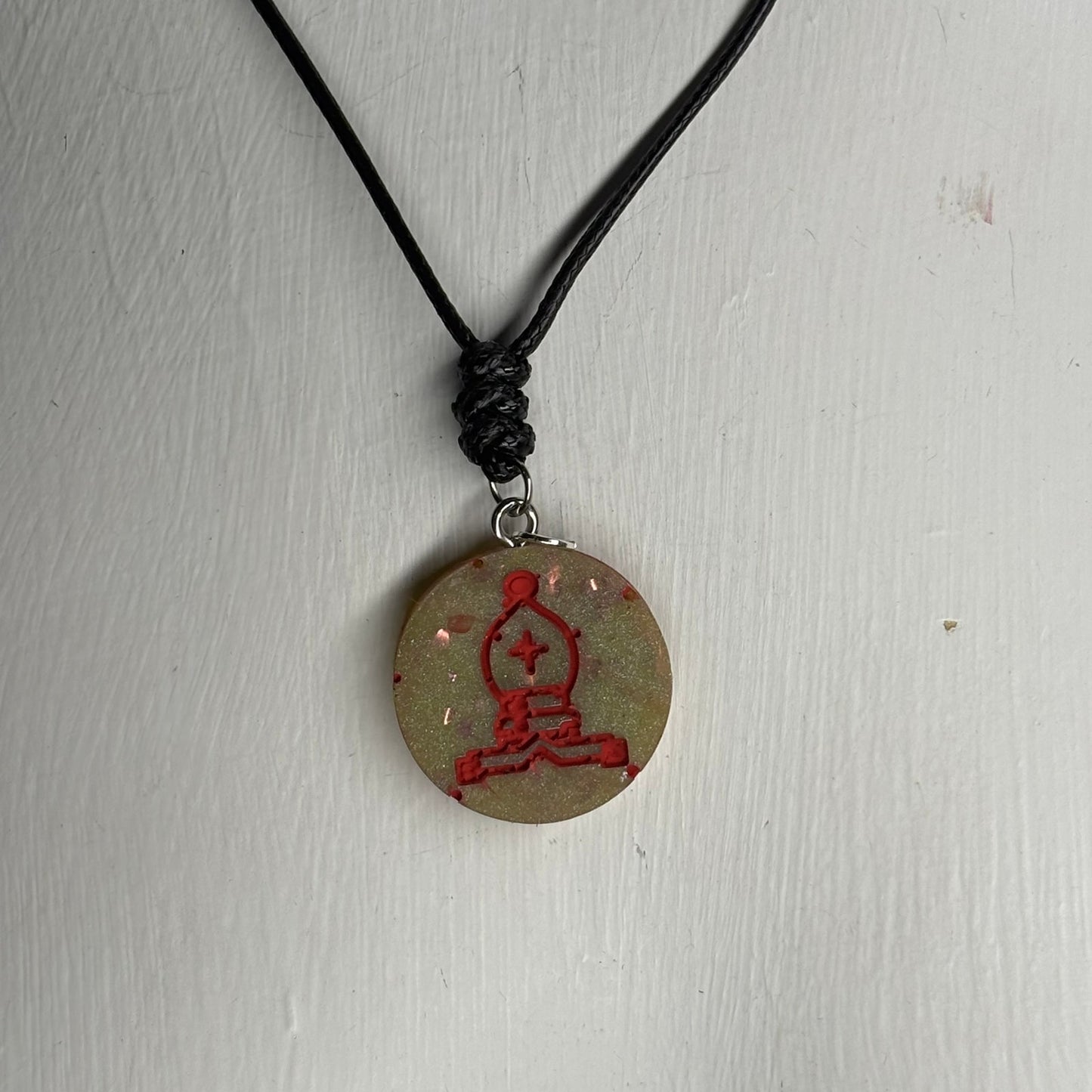 Red Print Bishop - Handmade Resin Chess Necklace