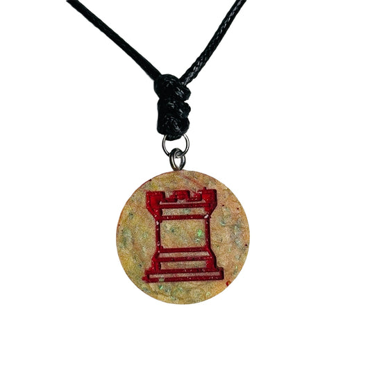 Yellow Royal Reds Rook - Handmade Resin Chess Necklace