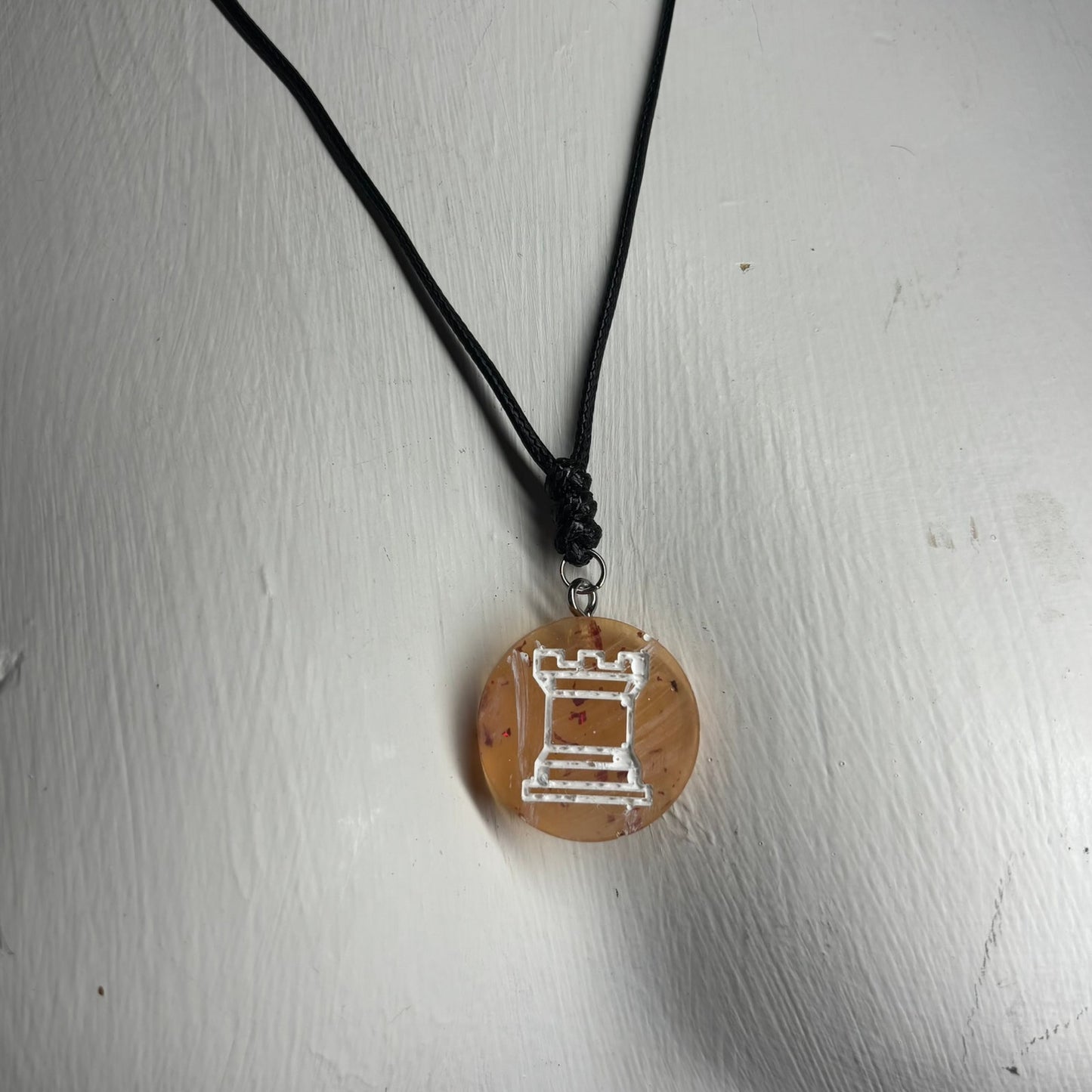 Yellow Fire Rook - Handmade Resin Chess Necklace