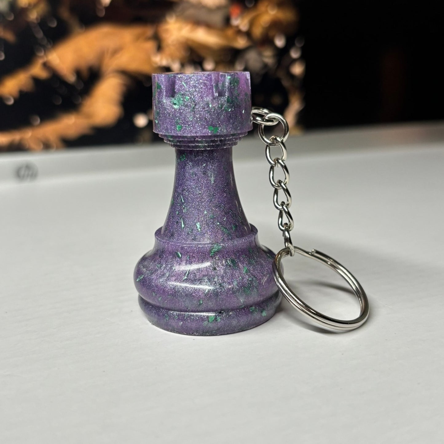 Midnight Purple Rook - Handmade Resin Keychain - Large Edition