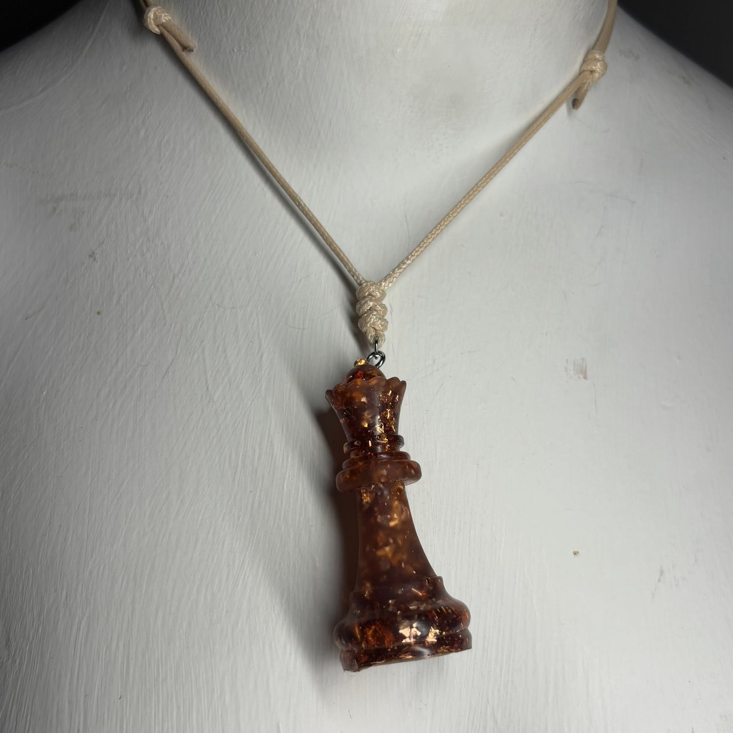 Dark Amber Queen - Handmade Resin Chess Necklace
