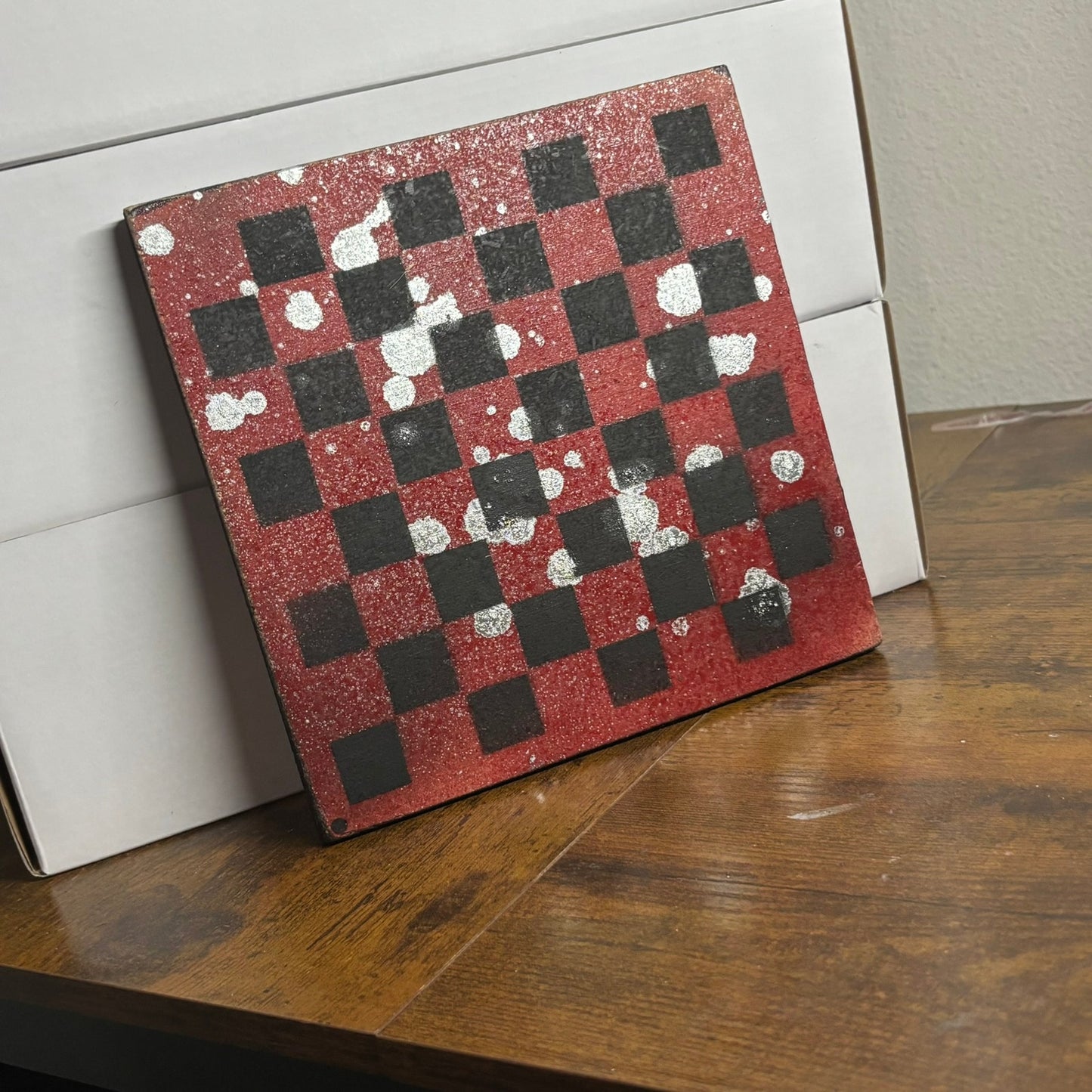 Red & Black Chrome Drip - Painted Double Sided Chess Board