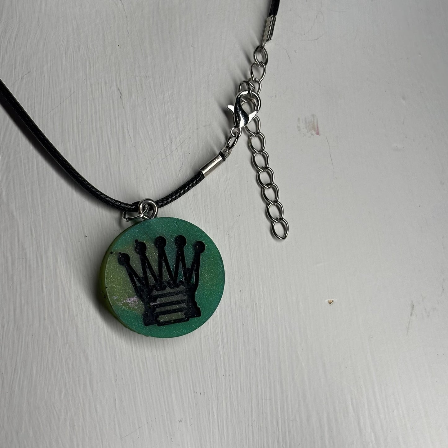 Dark Green Queen - Handmade Resin Chess Necklace