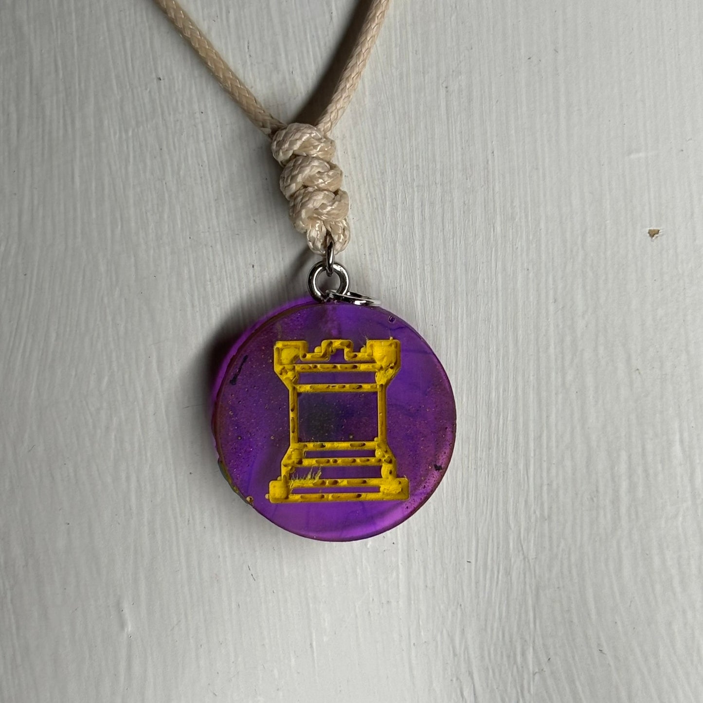 Translucent Purple Rook - Handmade Resin Chess Necklace