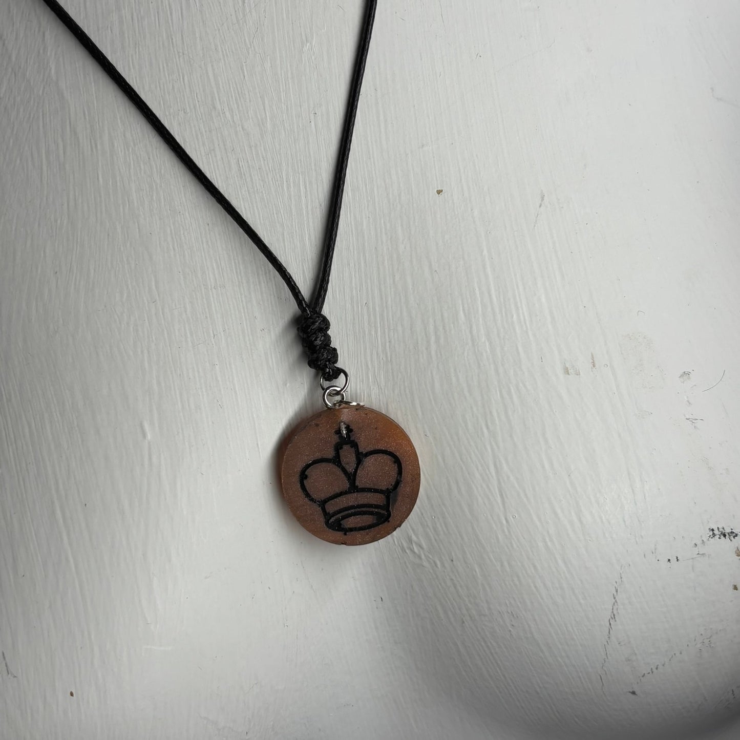 Coffee Brown King - Handmade Resin Chess Necklace