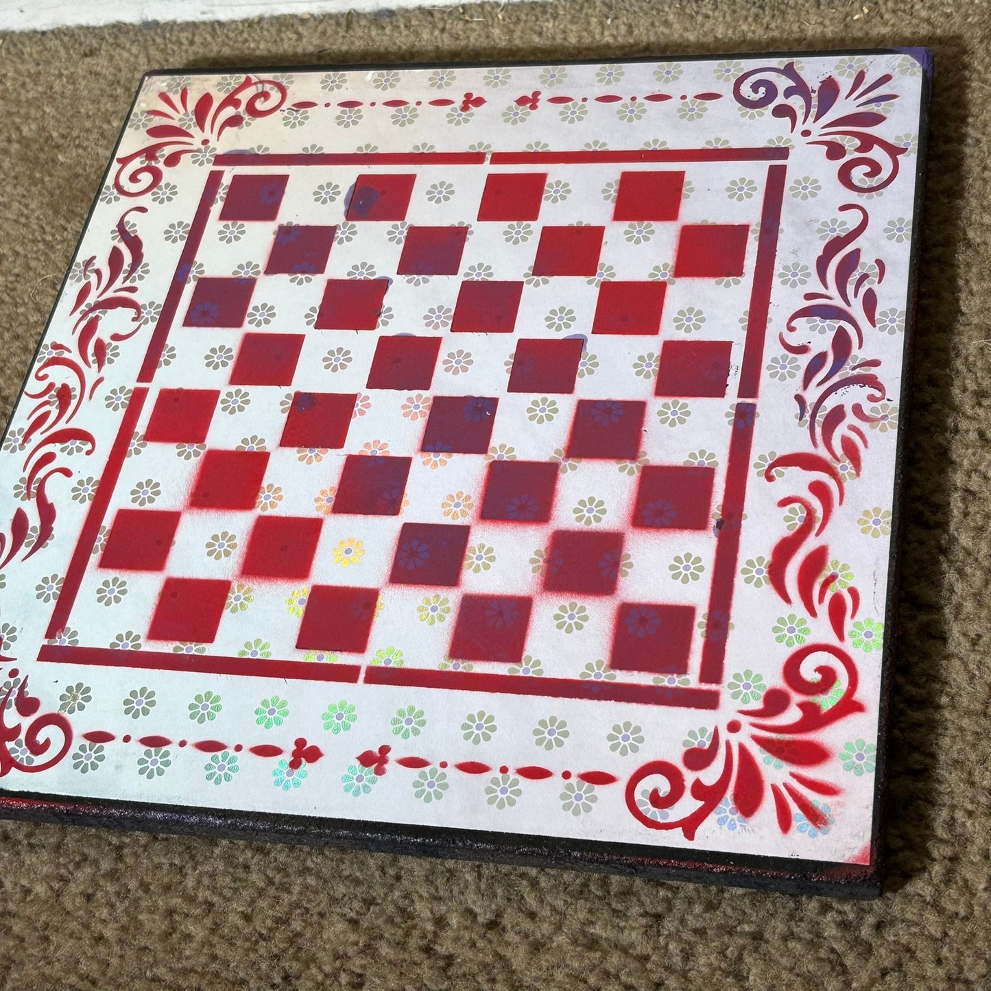 Red Chrome Flowers - Scrapbook Chess Board