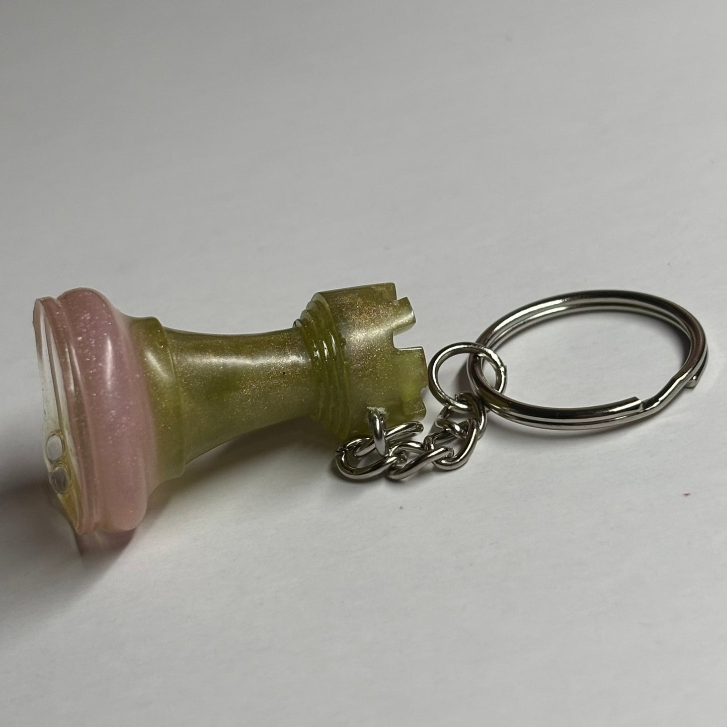 Green Pink Rook - Handmade Resin Keychain