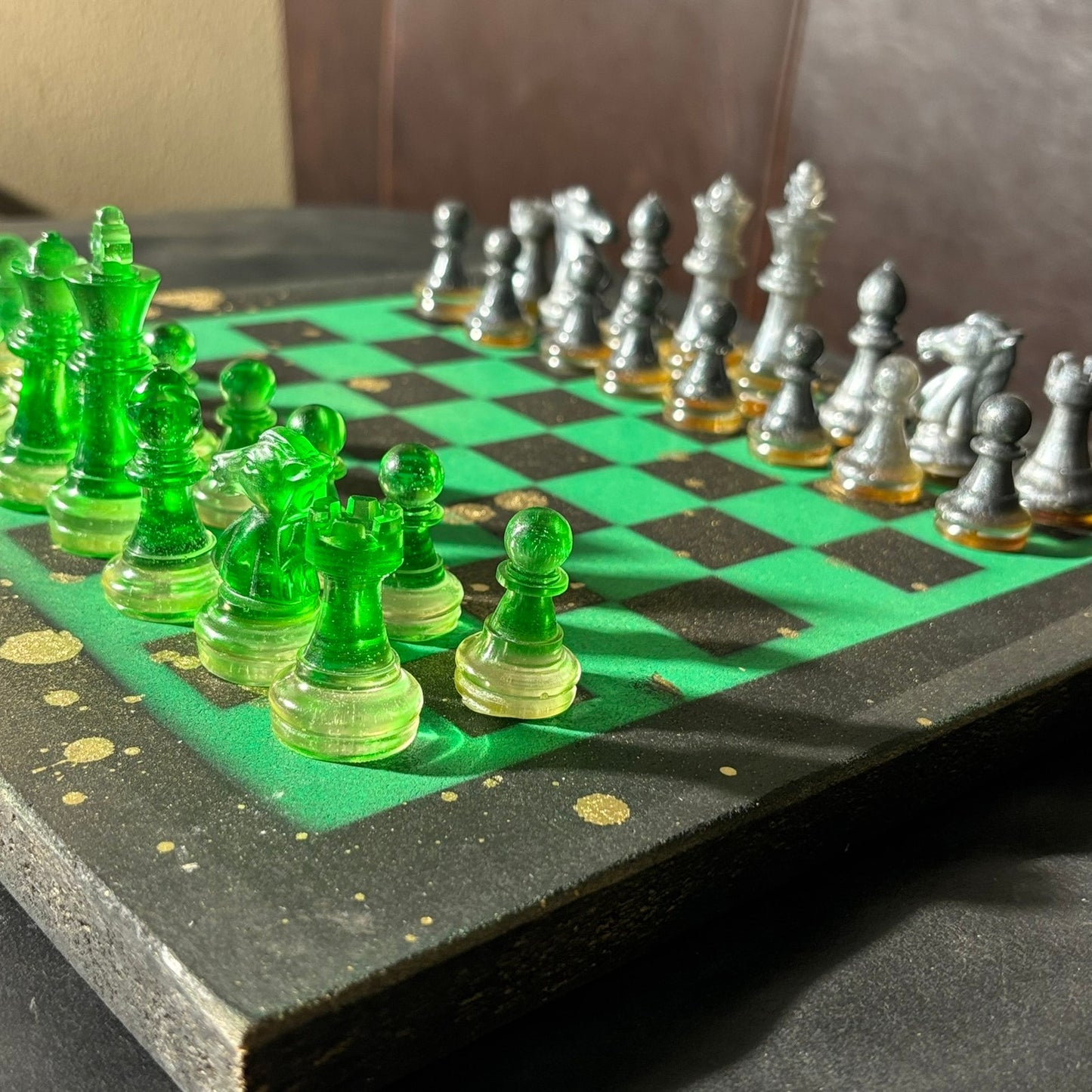 Golden Green - Painted Chess Set