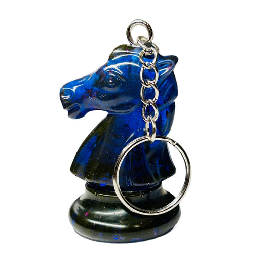 Deep Translucent Blue Knight - Handmade Resin Keychain - Large Edition