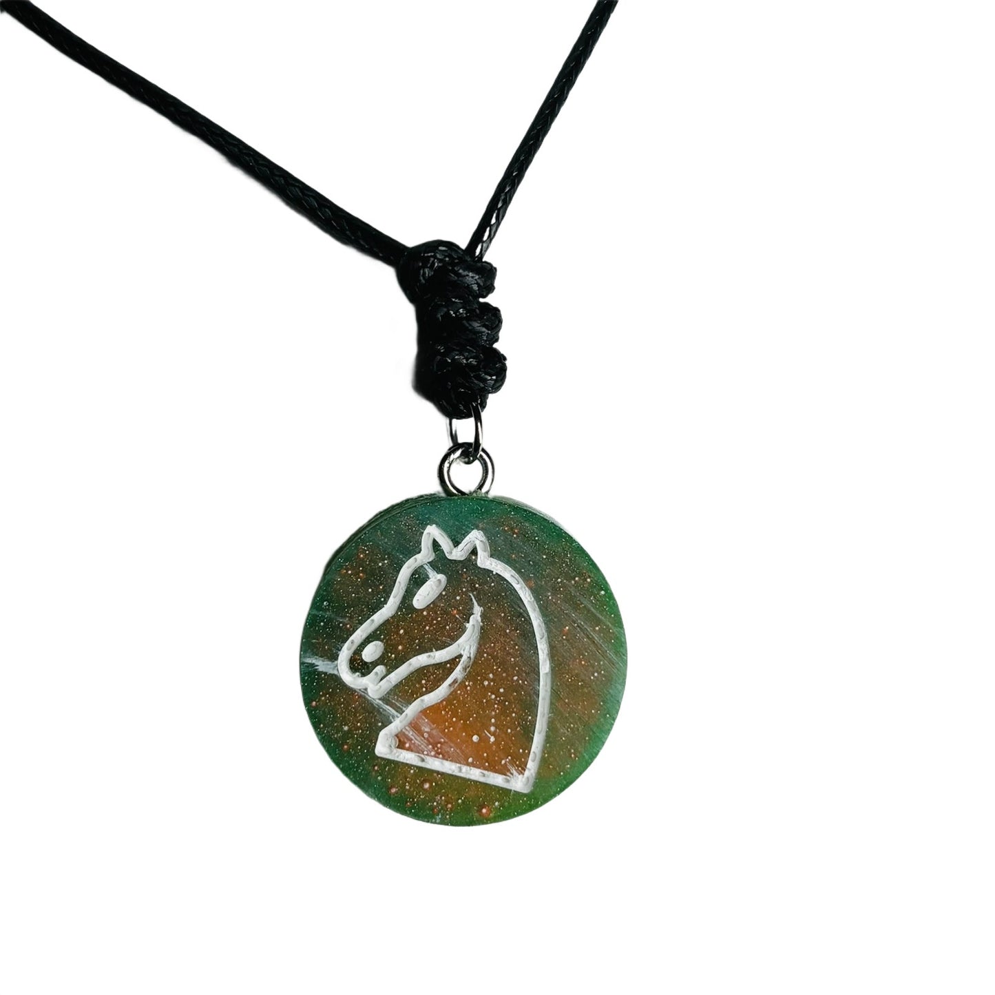 Green Orange Knight - Handmade Resin Chess Necklace