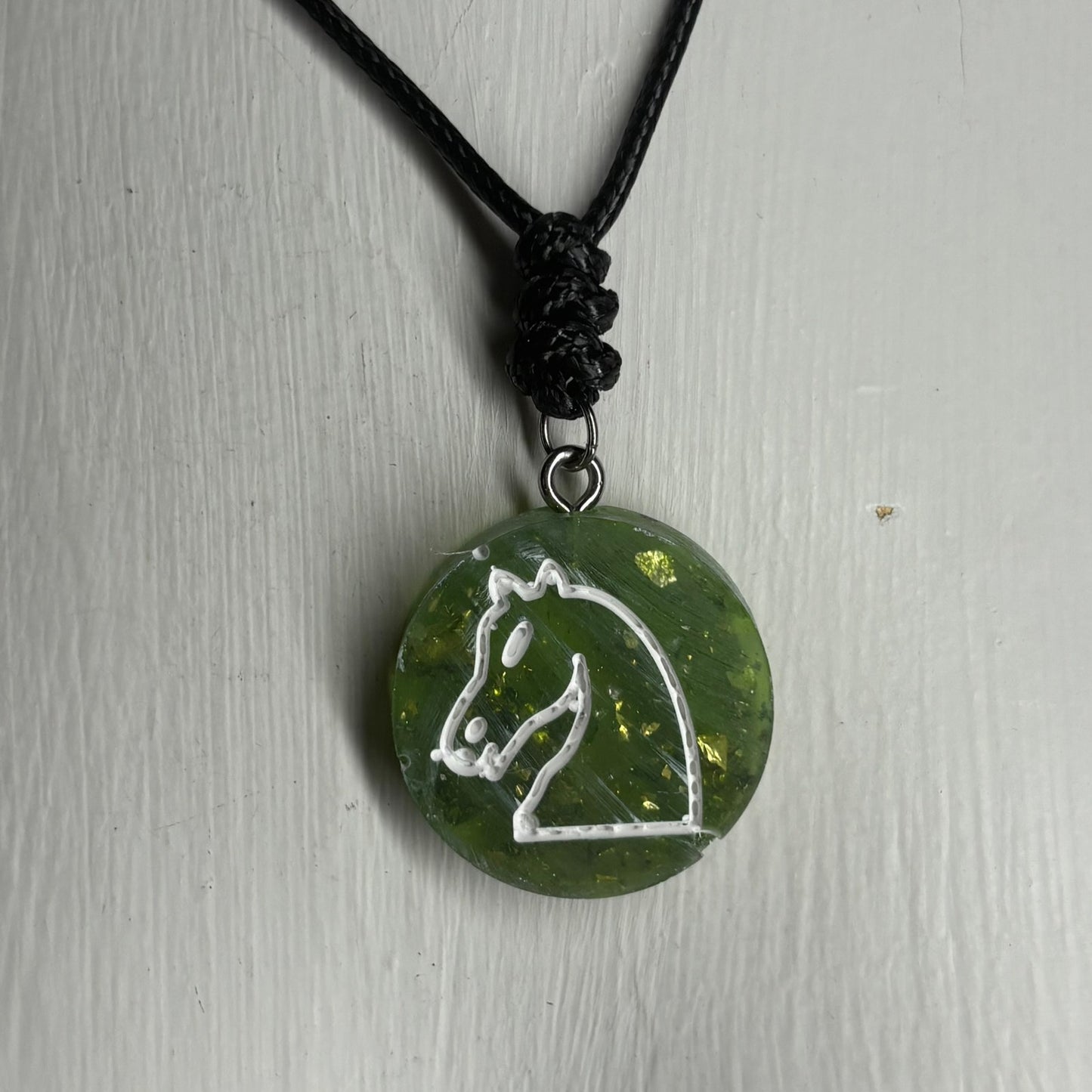 Green Crystal Knight - Handmade Resin Chess Necklace