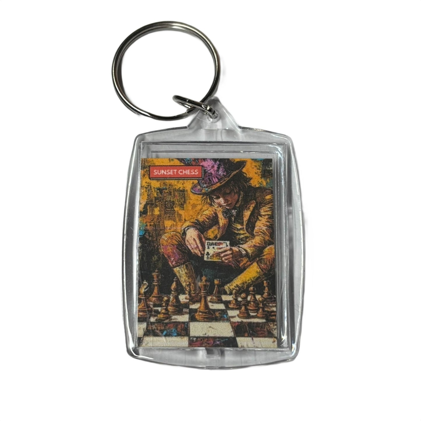 Pondering The Game - Sunset Chess Photo Keychain