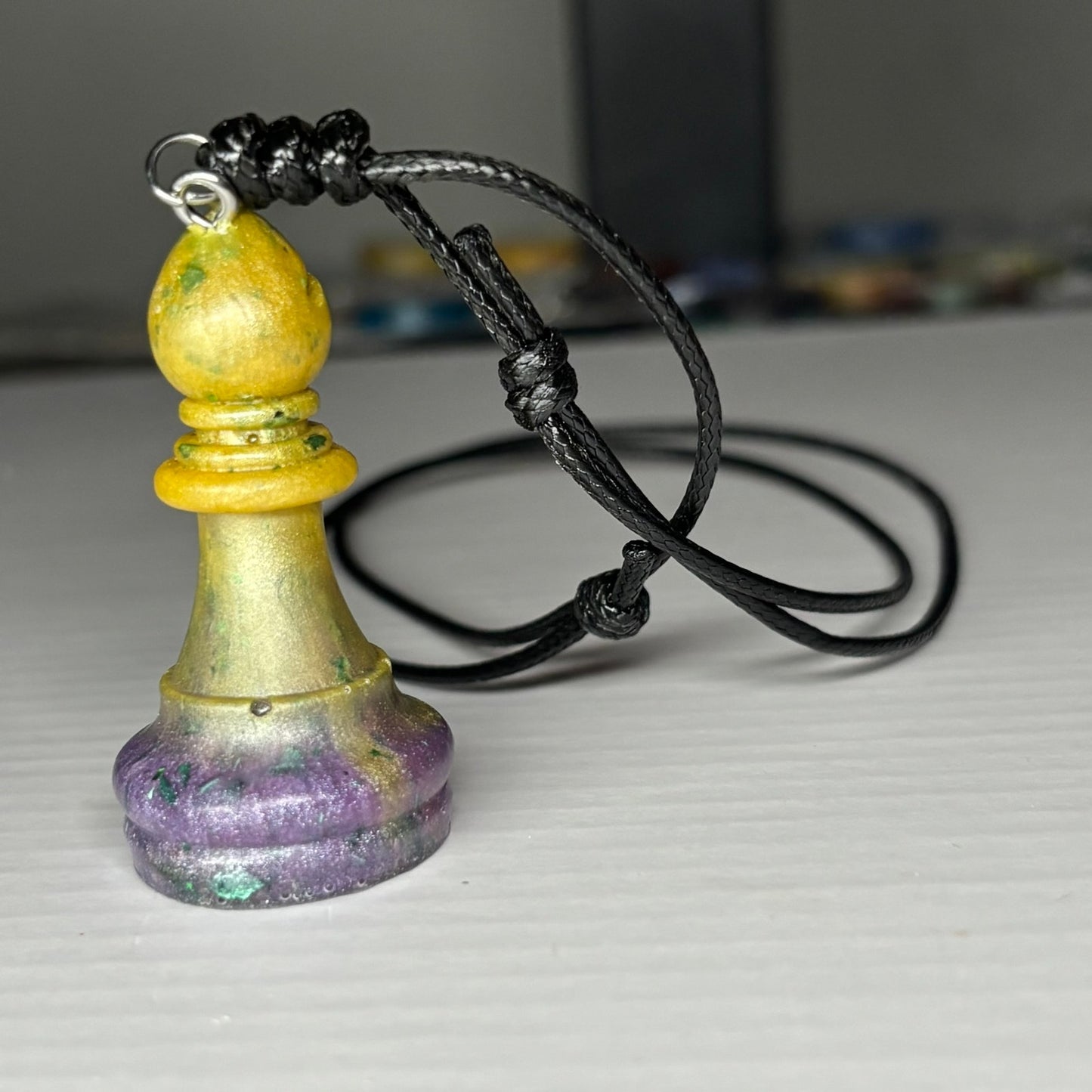 Yellow & Purple Royal Bishop - Handmade Resin Chess Necklace