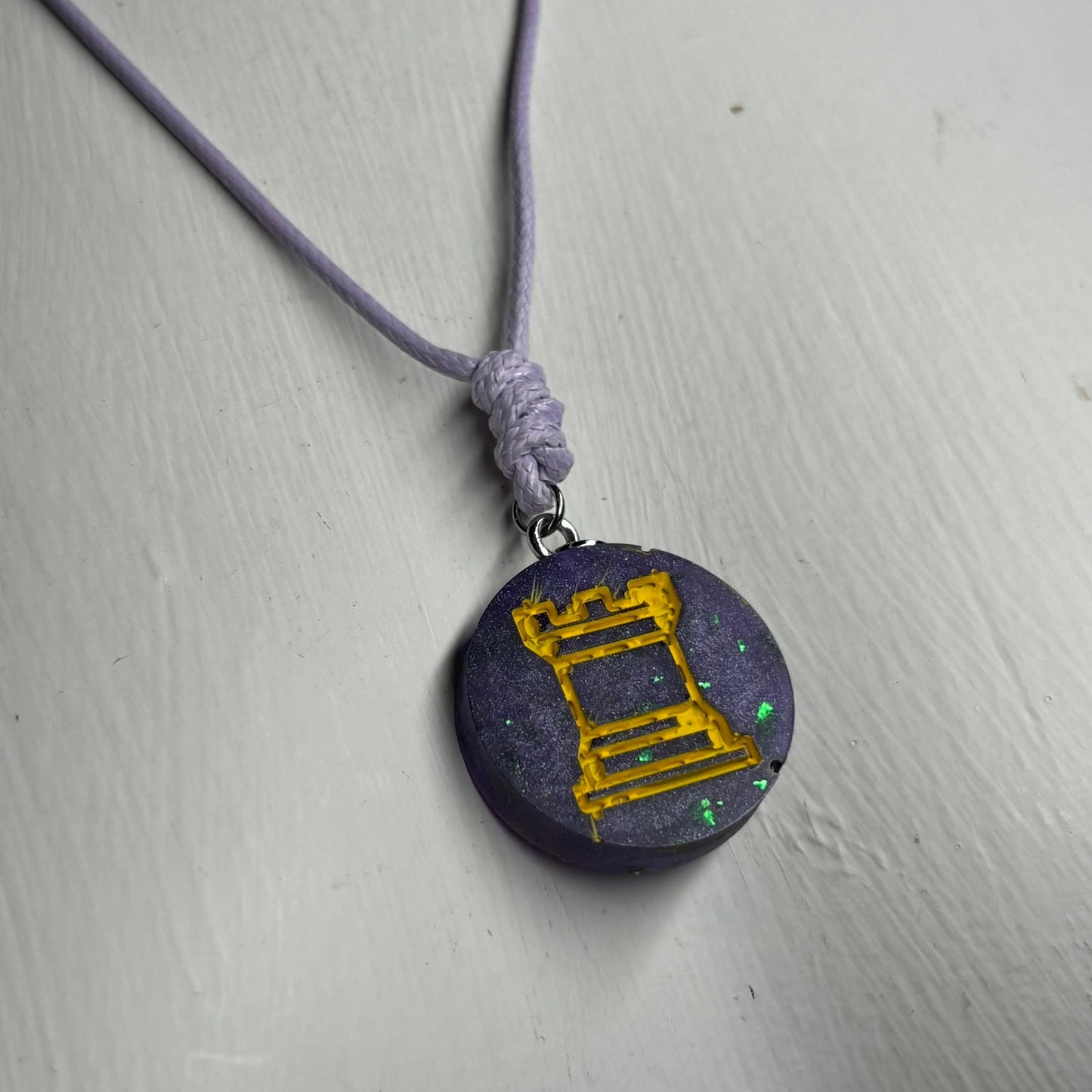 Purple Crystal Rook - Handmade Resin Chess Necklace